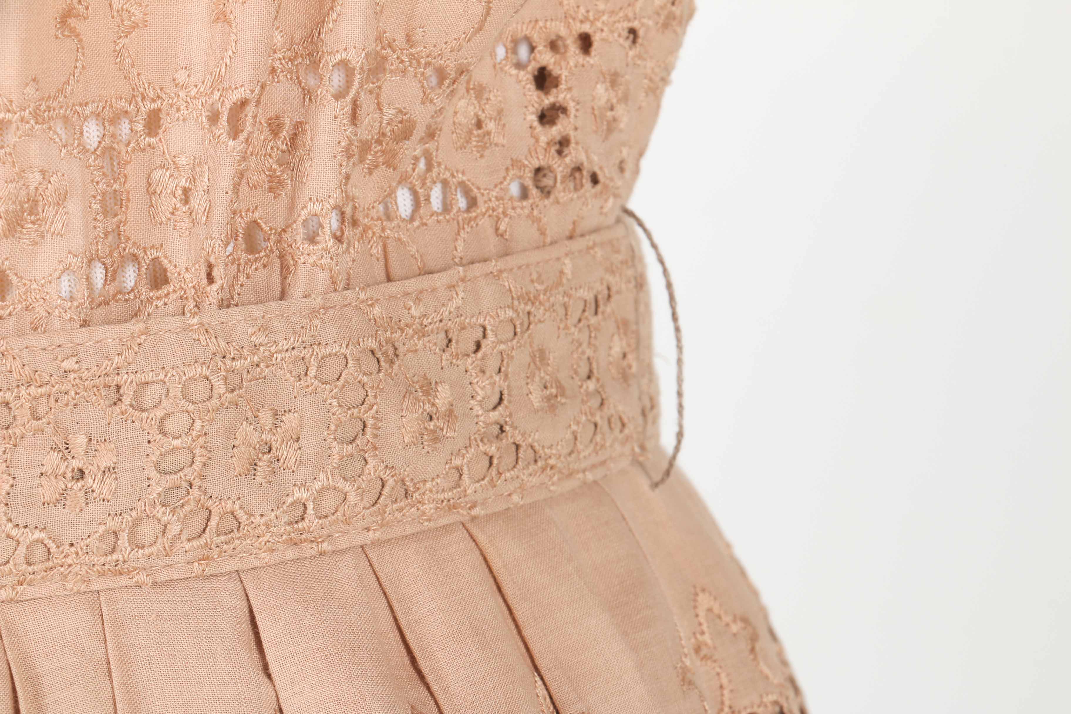 Two Vintage Beige Eyelet Dresses