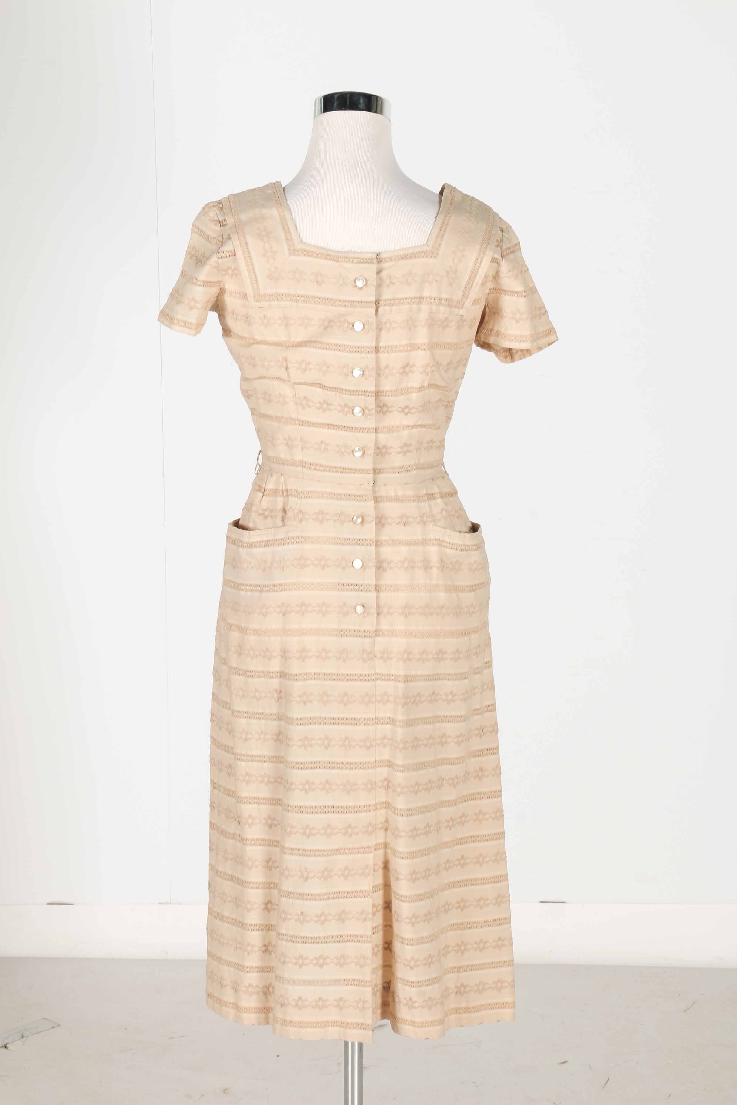 Two Vintage Beige Eyelet Dresses