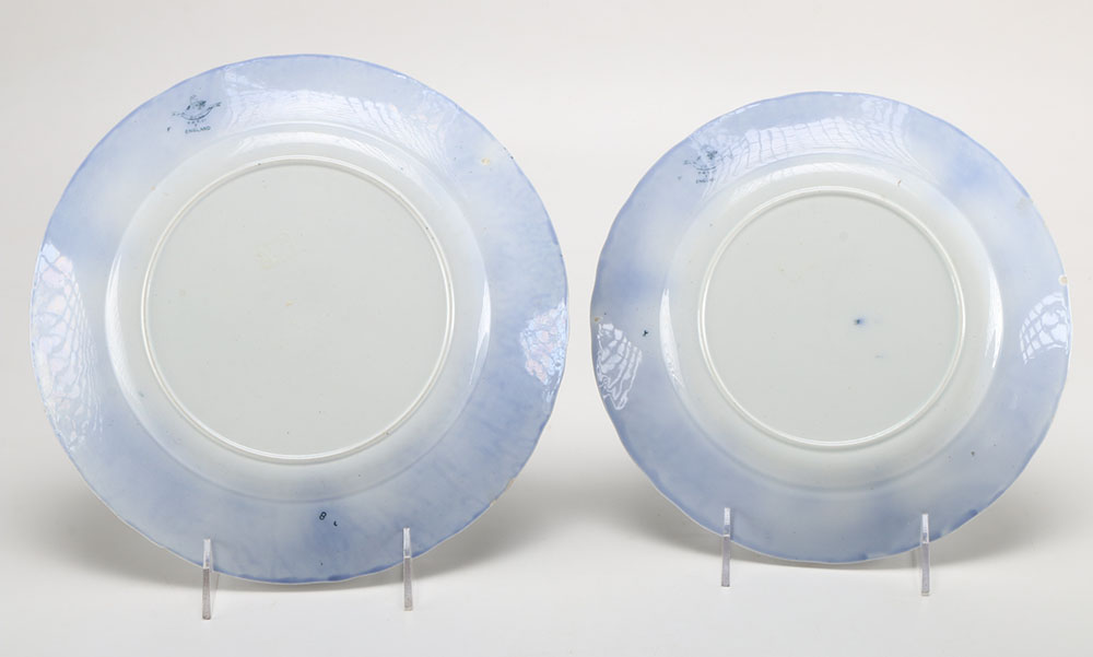 Antique  Flo Blue Plates and Porcelain Leaf Dish