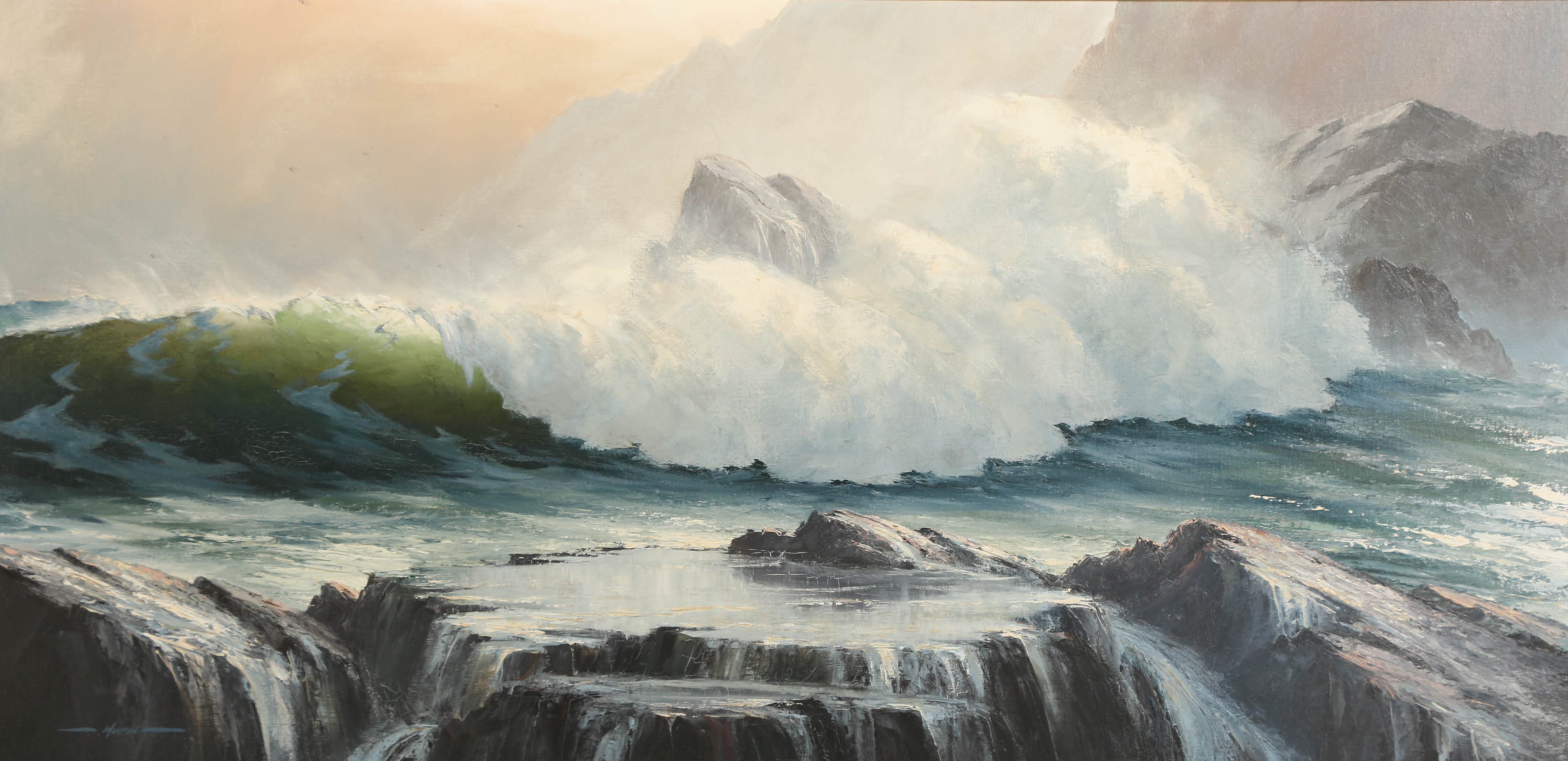 Ronald Moreton Oil Painting on Board "Pounding Surf"