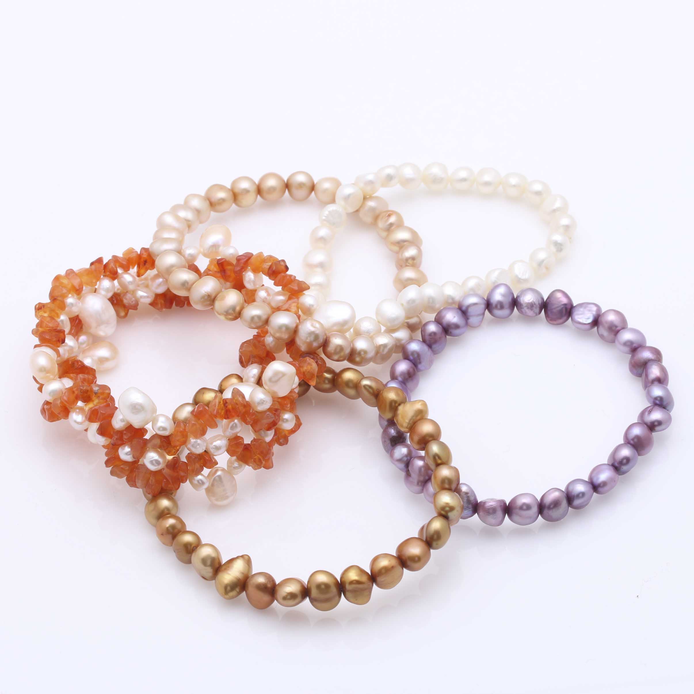 Carnelian and Cultured Pearl Bracelets