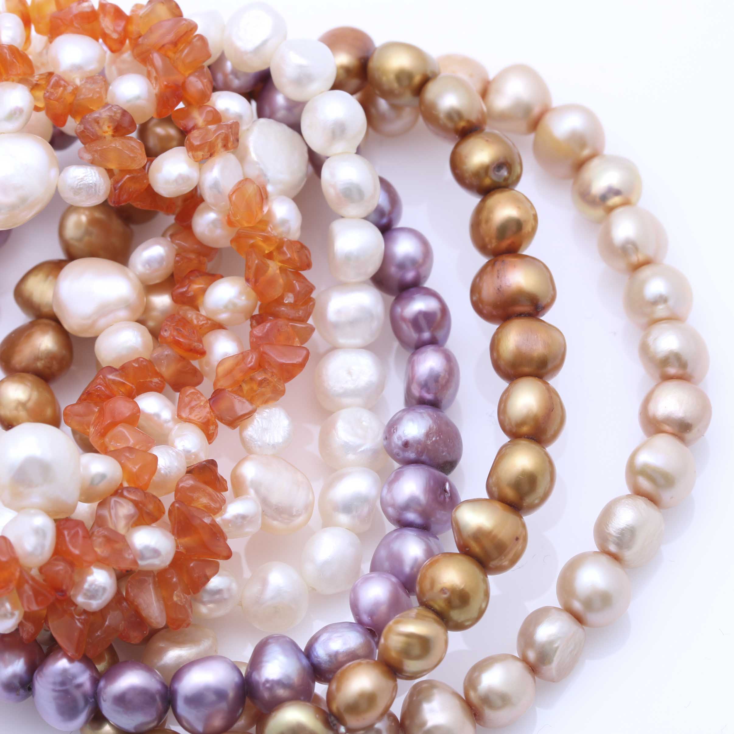 Carnelian and Cultured Pearl Bracelets