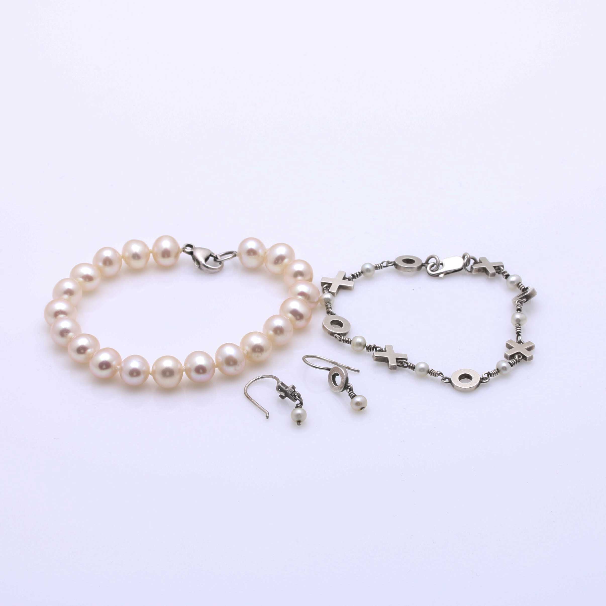 Sterling Silver Cultured Pearl Bracelets and Earrings