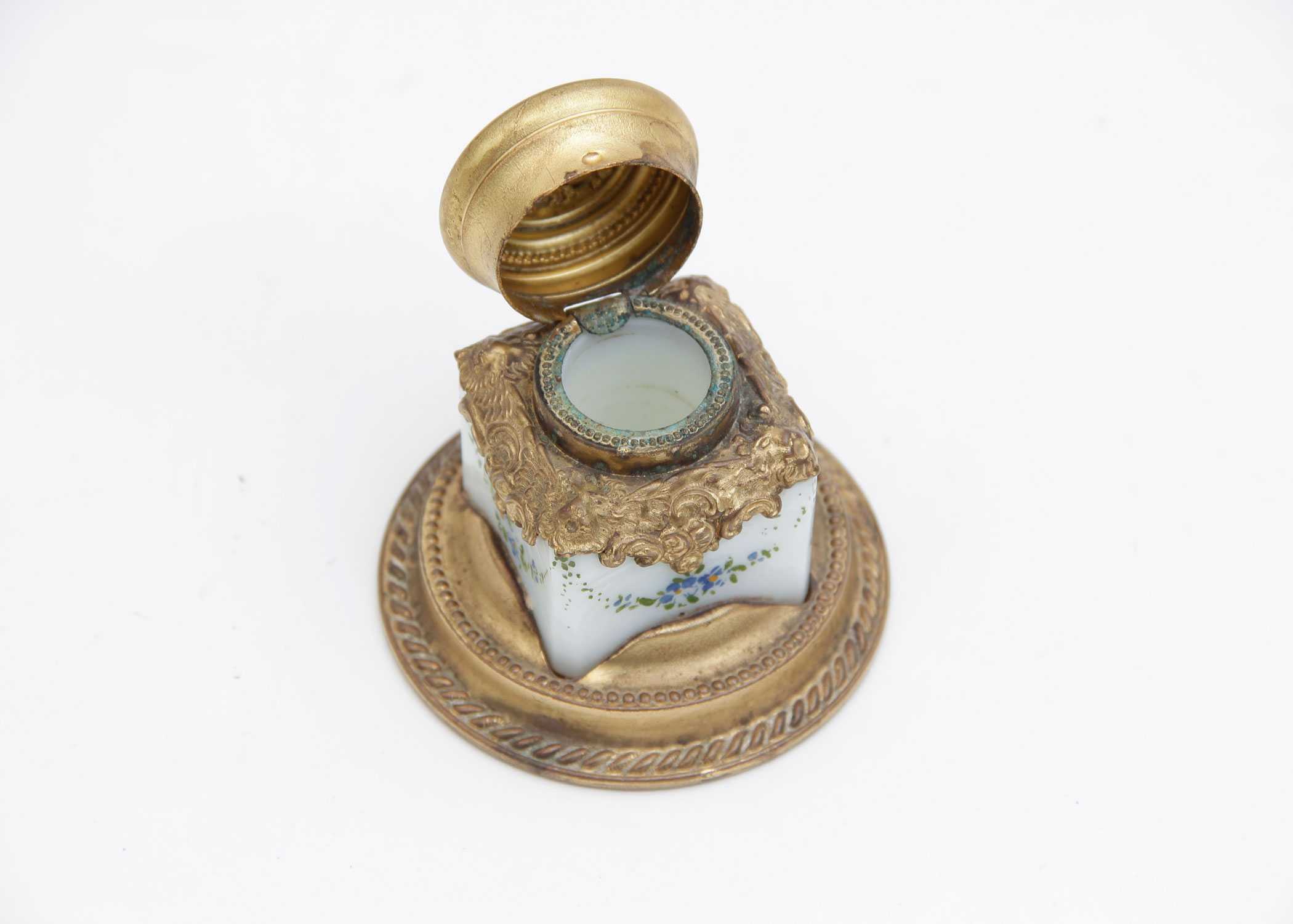 Antique Brass Ink Well Circa 1800's