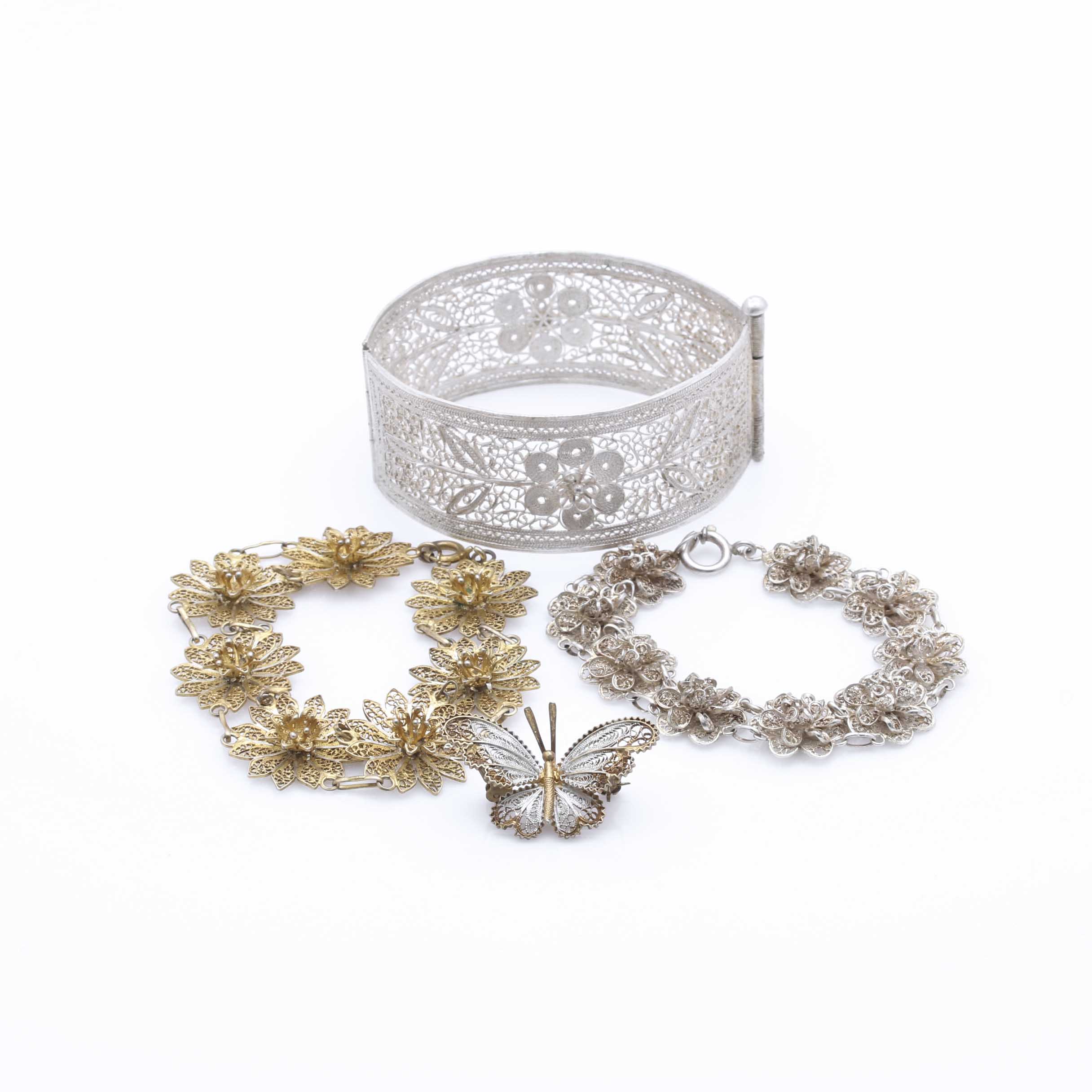 Silver Openwork Brooch and Bracelet