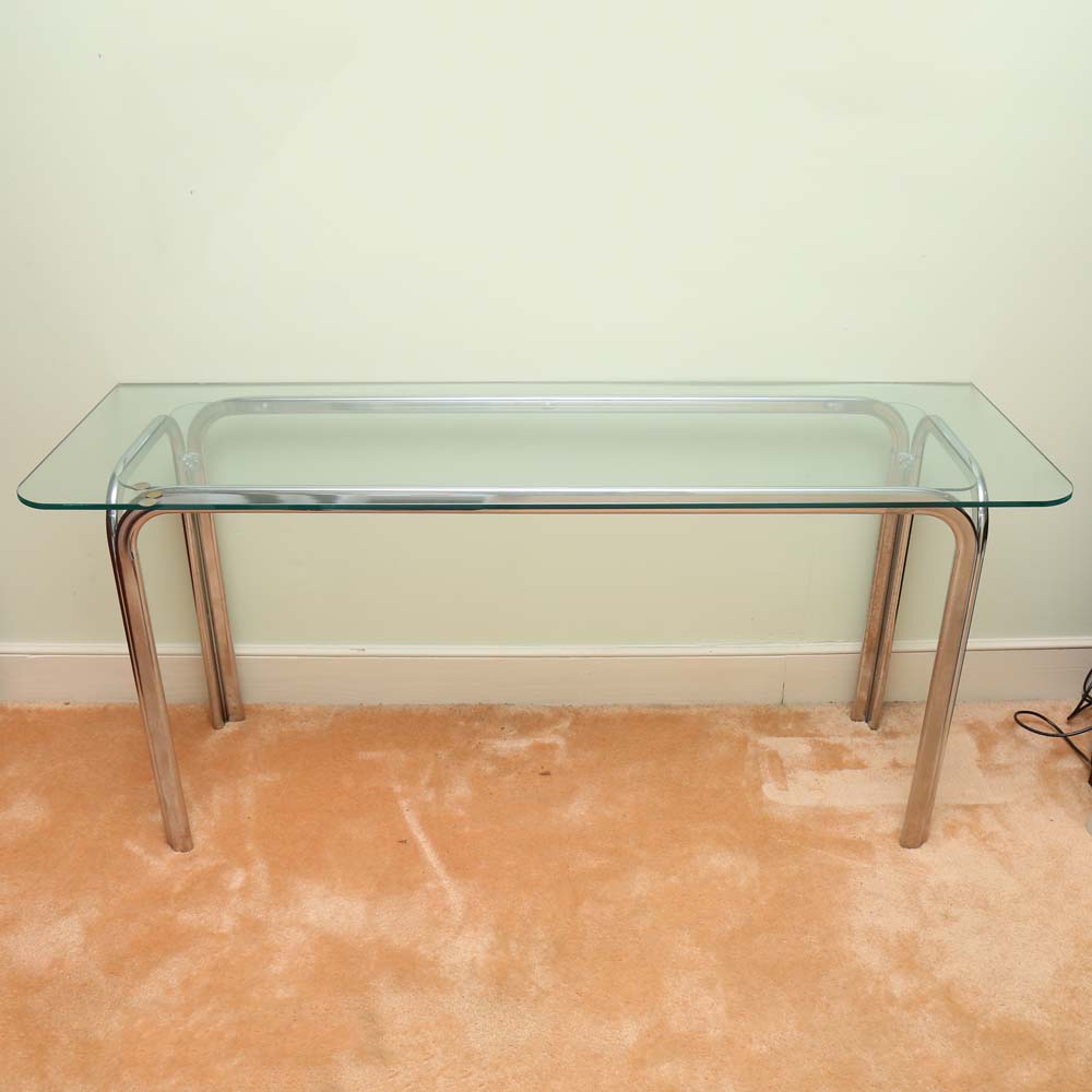 Contemporary Glass and Chrome Sofa Table