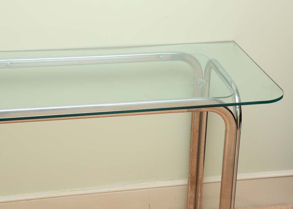 Contemporary Glass and Chrome Sofa Table