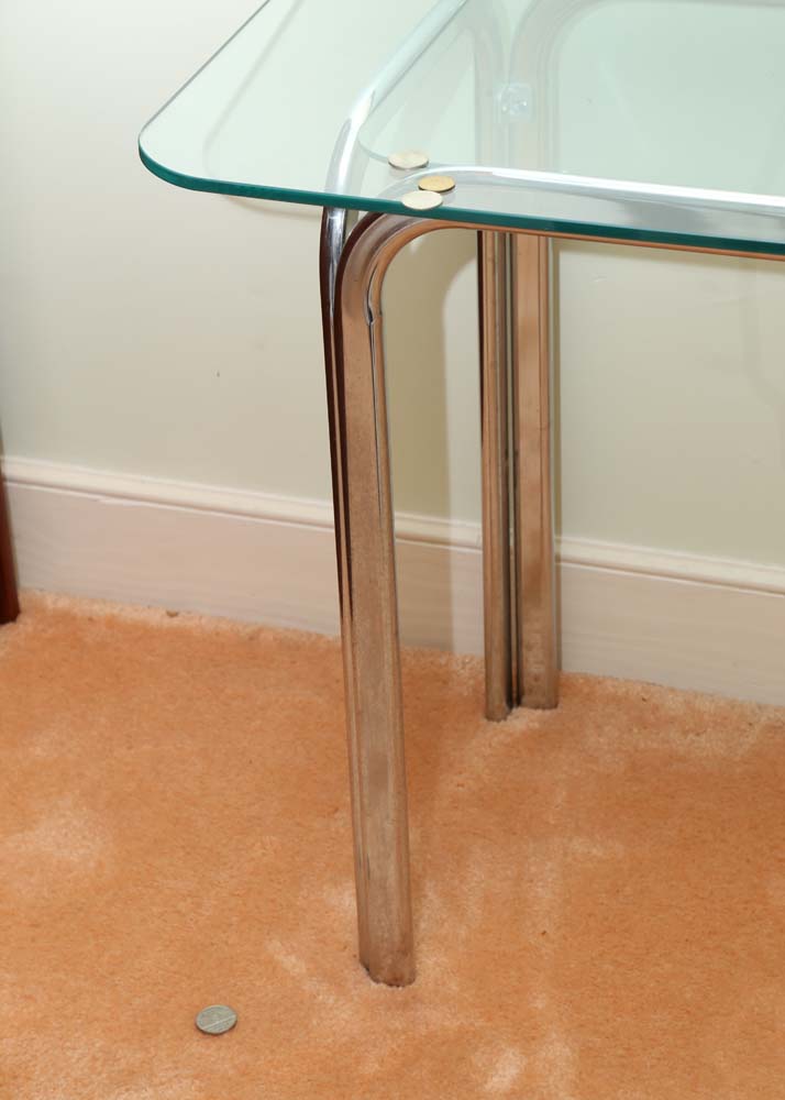 Contemporary Glass and Chrome Sofa Table