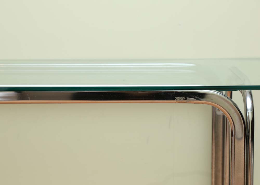 Contemporary Glass and Chrome Sofa Table