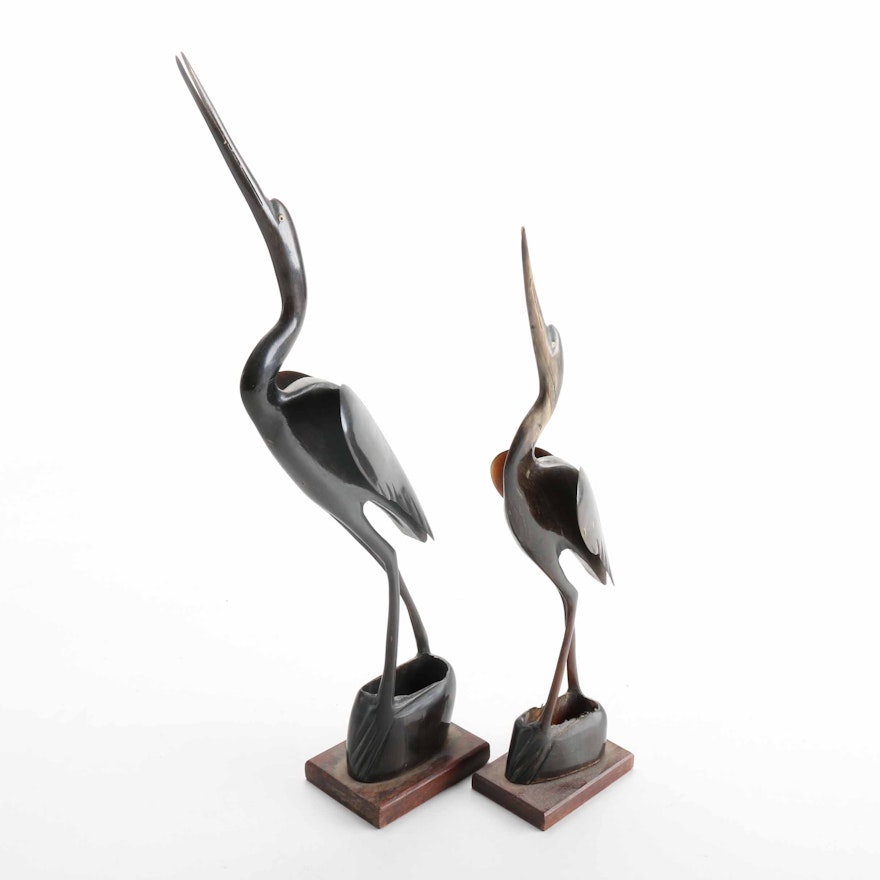 Carved Wood Stork Figurines