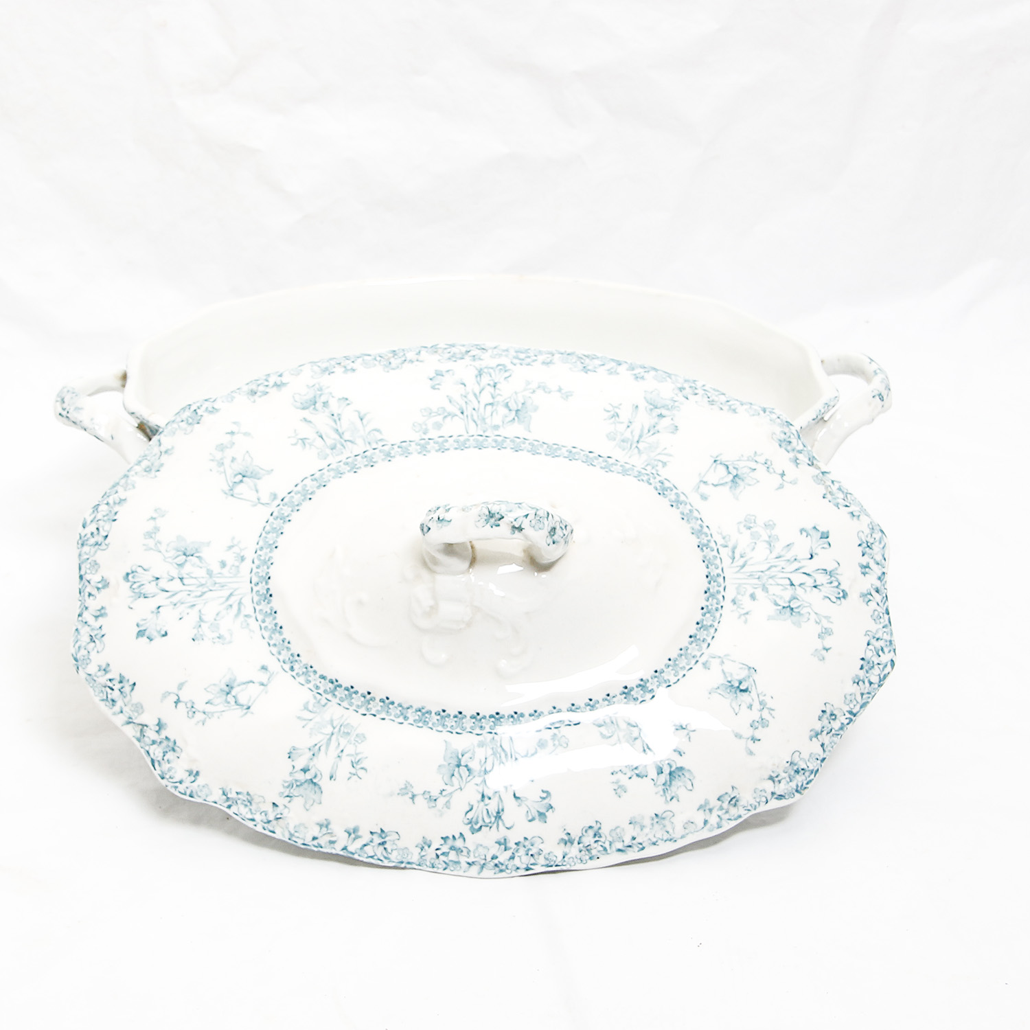 Vintage Hampton Blue and White Covered Serving Dish by New Wharf Pottery England