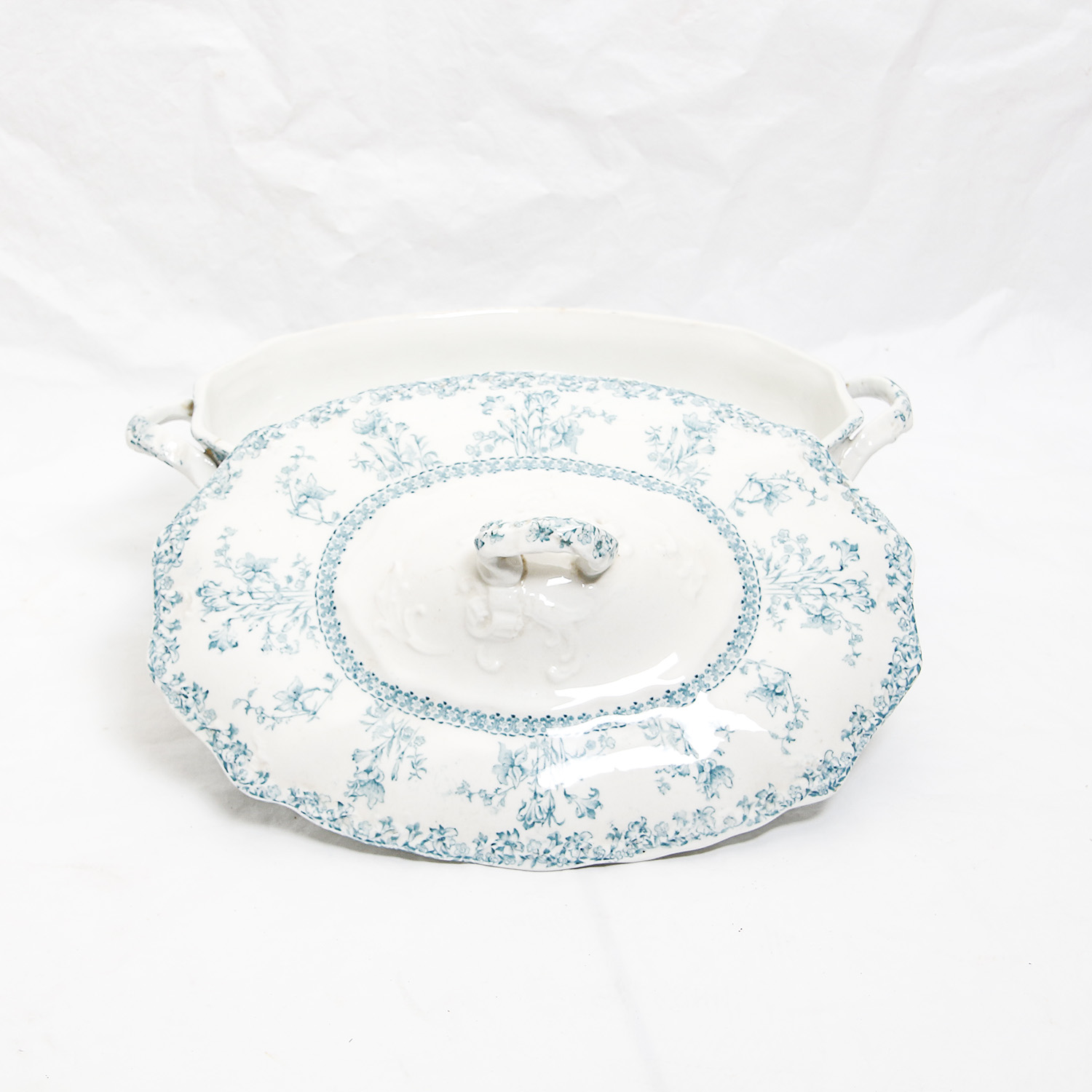 Vintage Hampton Blue and White Covered Serving Dish by New Wharf Pottery England