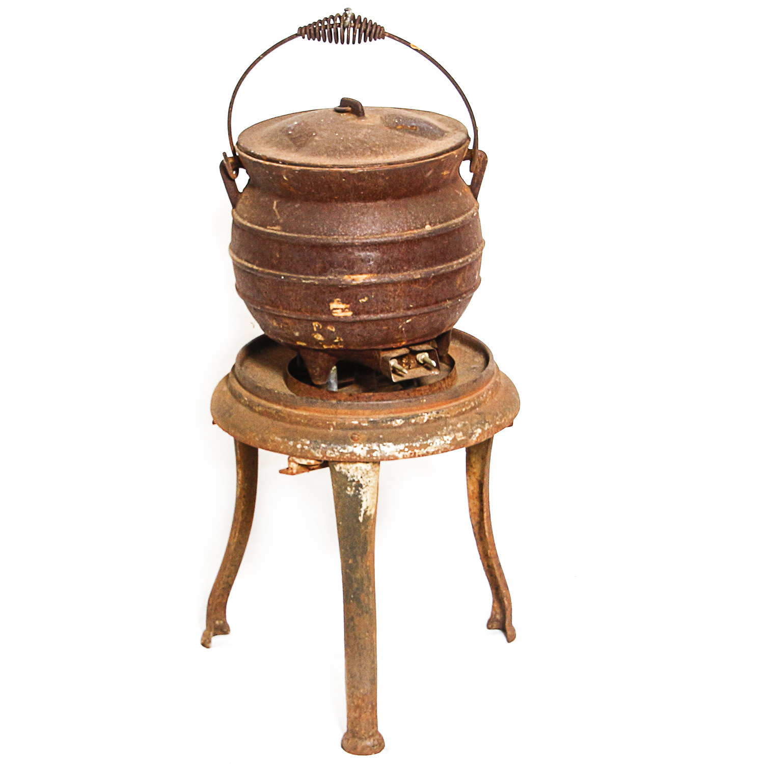 Vintage Cast Iron Pot with Lid and Stand