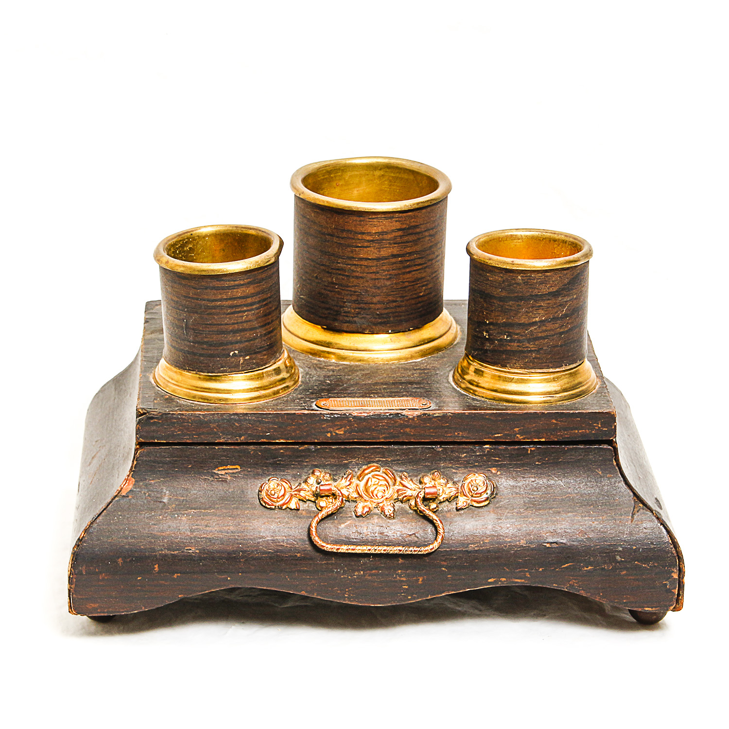 Vintage Black Tobacco Box with Gold Trim and a Zippo Lighter