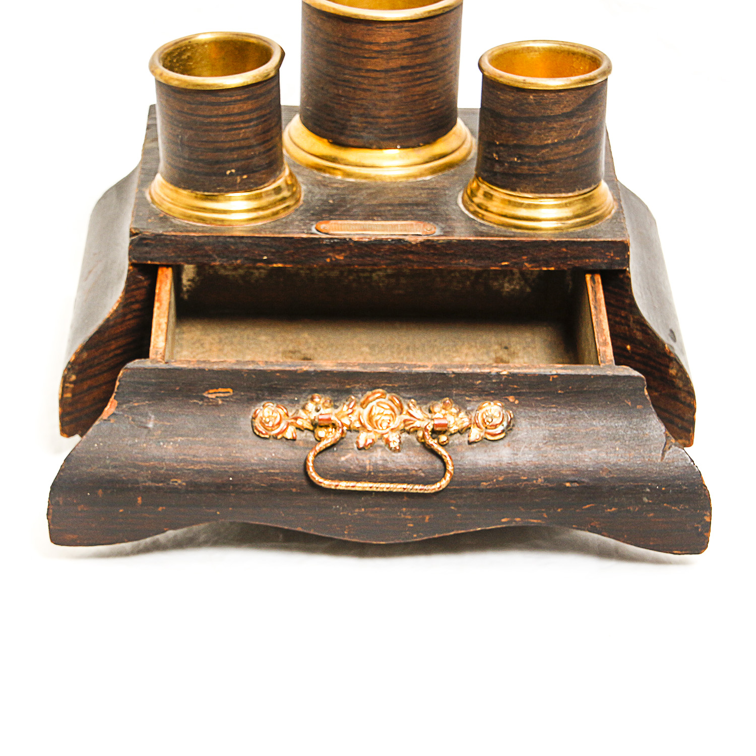 Vintage Black Tobacco Box with Gold Trim and a Zippo Lighter