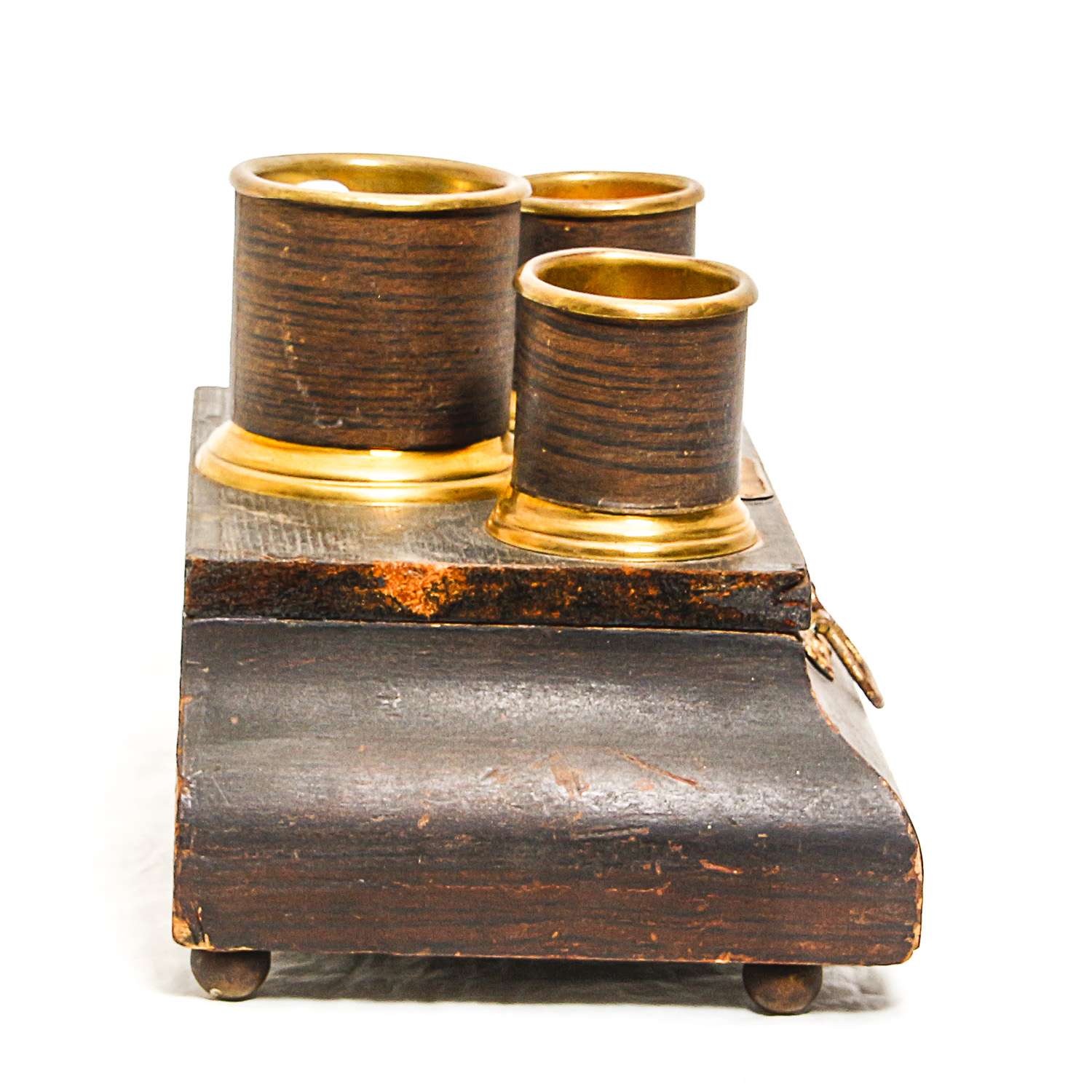 Vintage Black Tobacco Box with Gold Trim and a Zippo Lighter