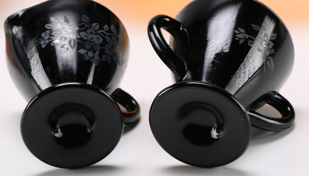 Vintage Orange and Black Glass Serving Pieces