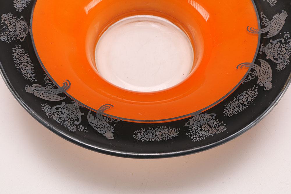 Vintage Orange and Black Glass Serving Pieces