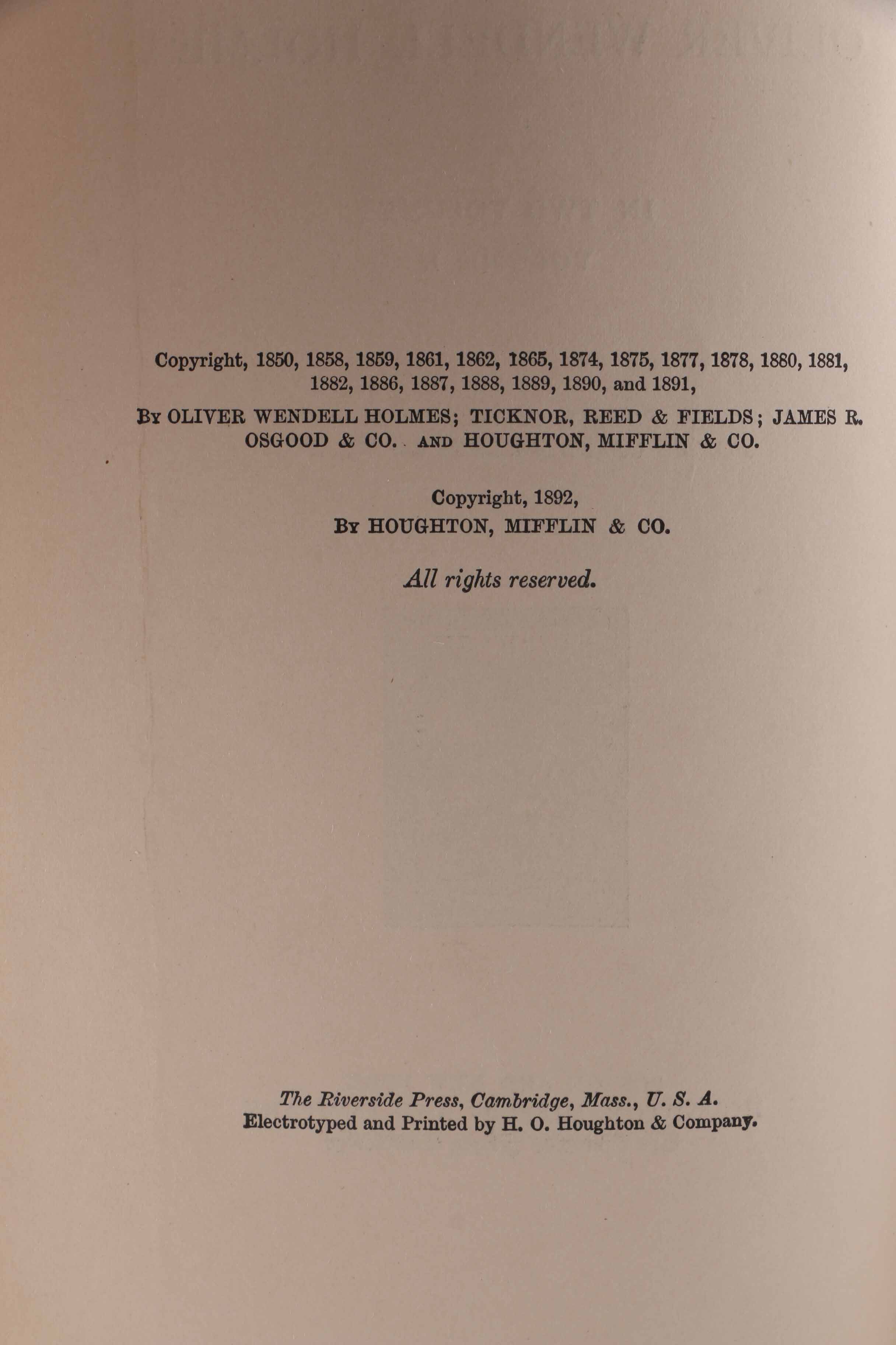 Fifteen-Volume Collection of the Work of Oliver Wendell Holmes