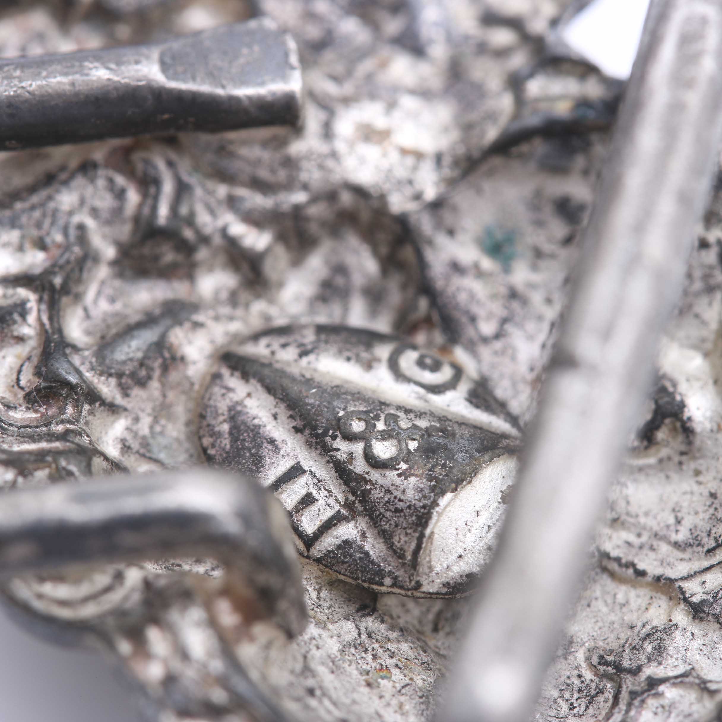 Sterling Silver Art Nouveau Shell Cameo Bracelet and Coin Silver Slides