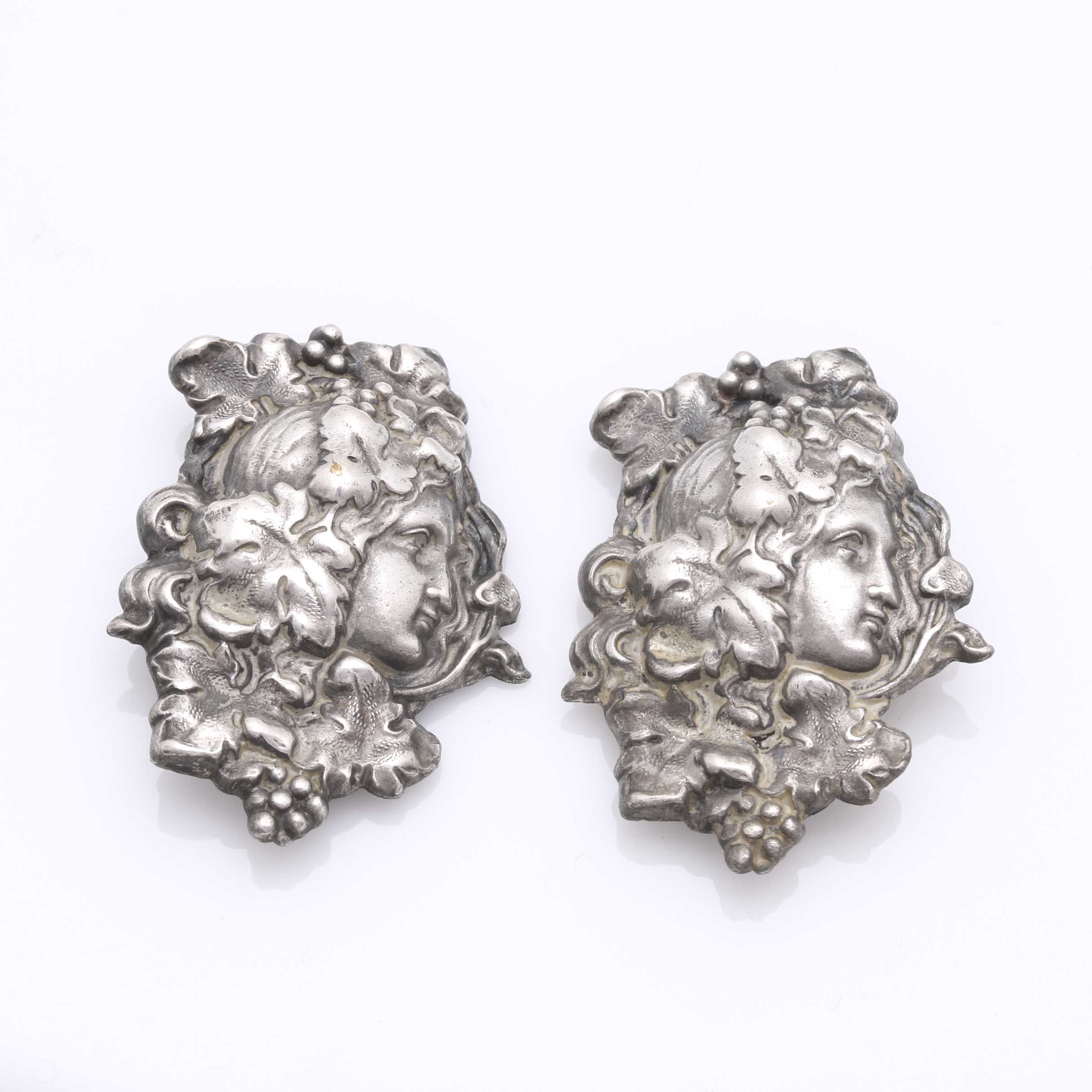 Sterling Silver Art Nouveau Shell Cameo Bracelet and Coin Silver Slides