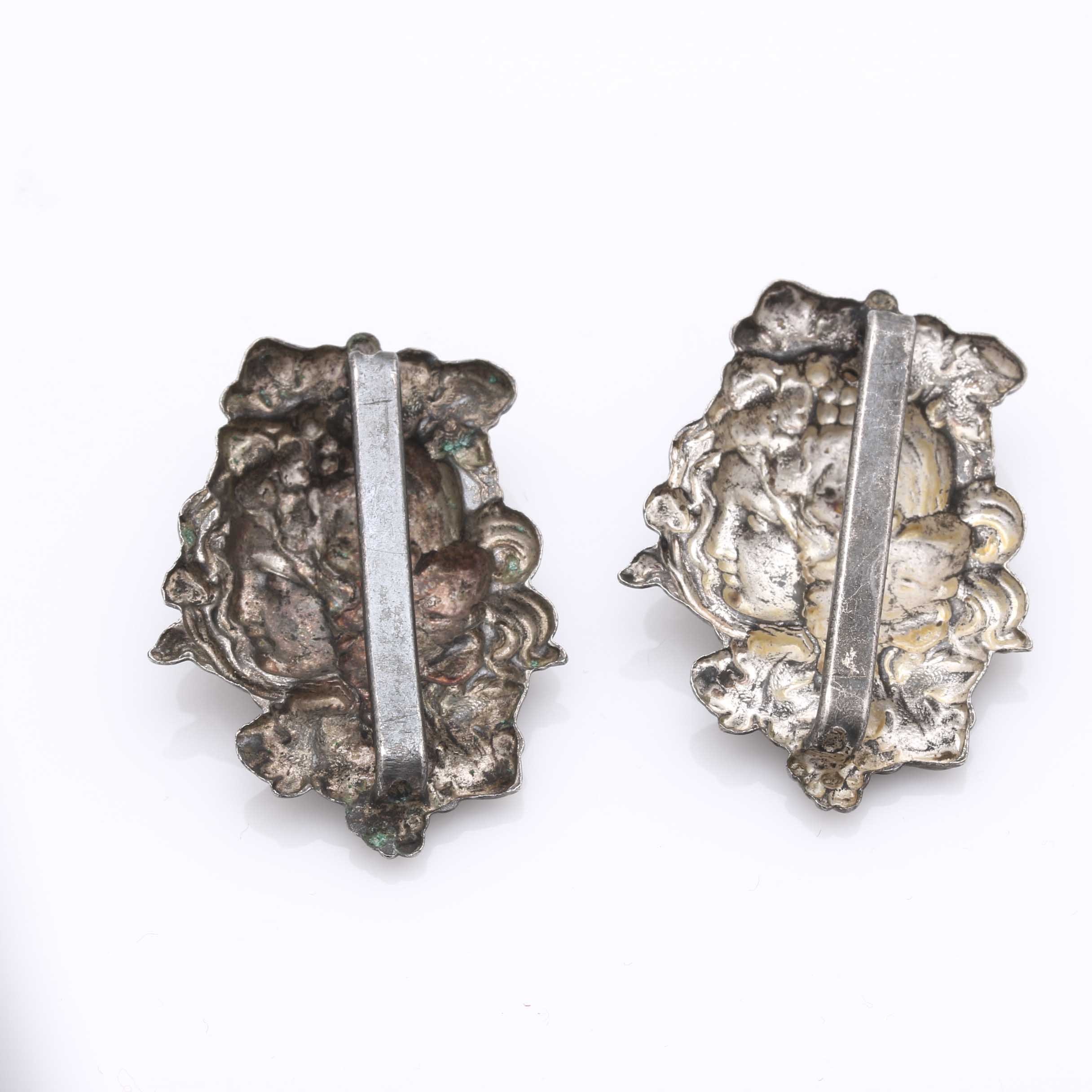 Sterling Silver Art Nouveau Shell Cameo Bracelet and Coin Silver Slides