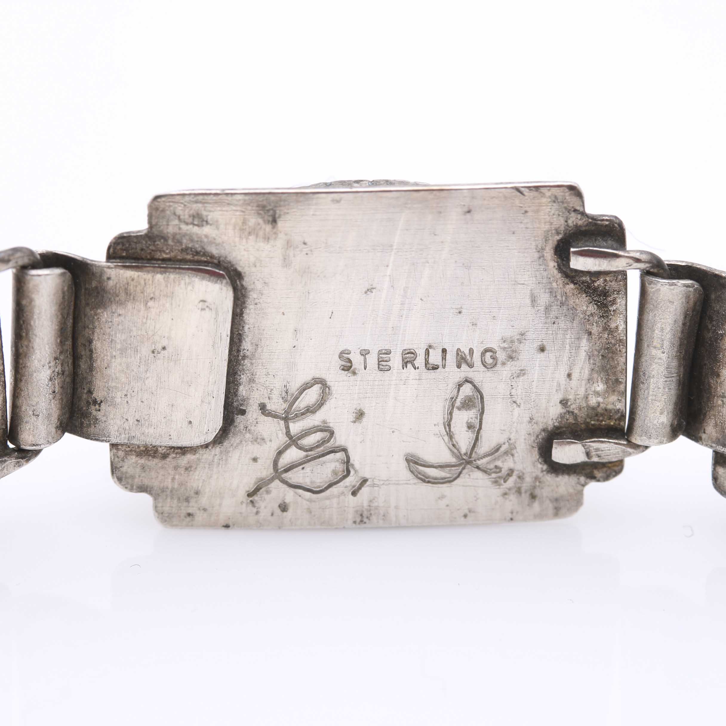 Sterling Silver Art Nouveau Shell Cameo Bracelet and Coin Silver Slides