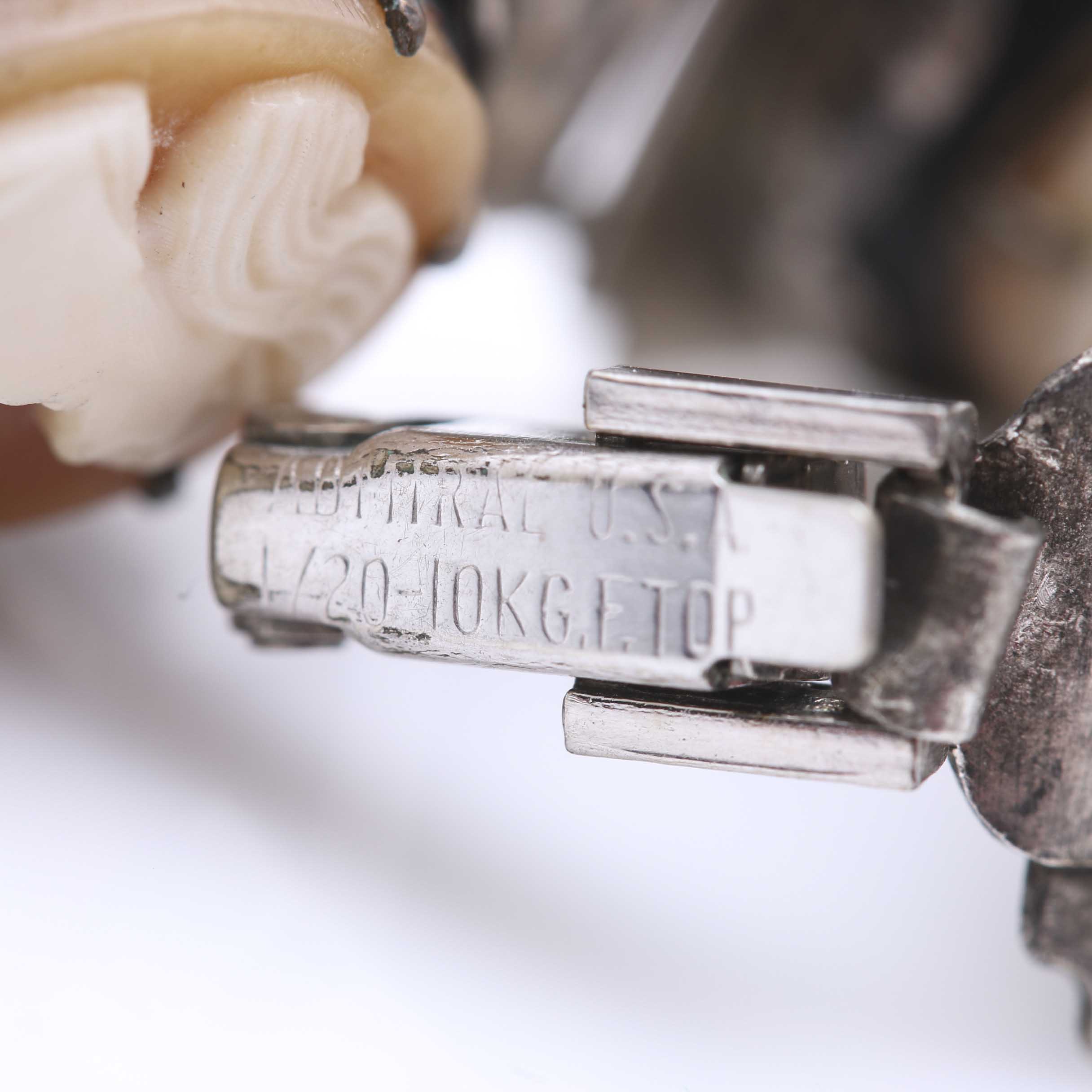 Sterling Silver Art Nouveau Shell Cameo Bracelet and Coin Silver Slides