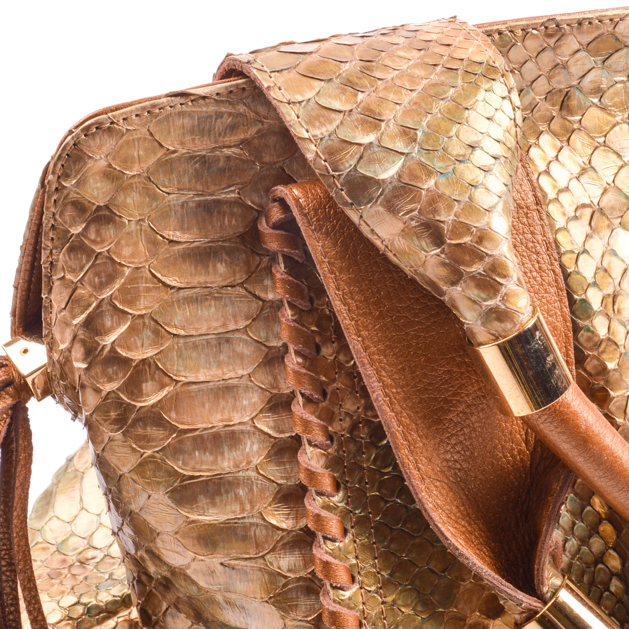 Pergolesi Leather and Metallic Python Handbag, Made in Italy