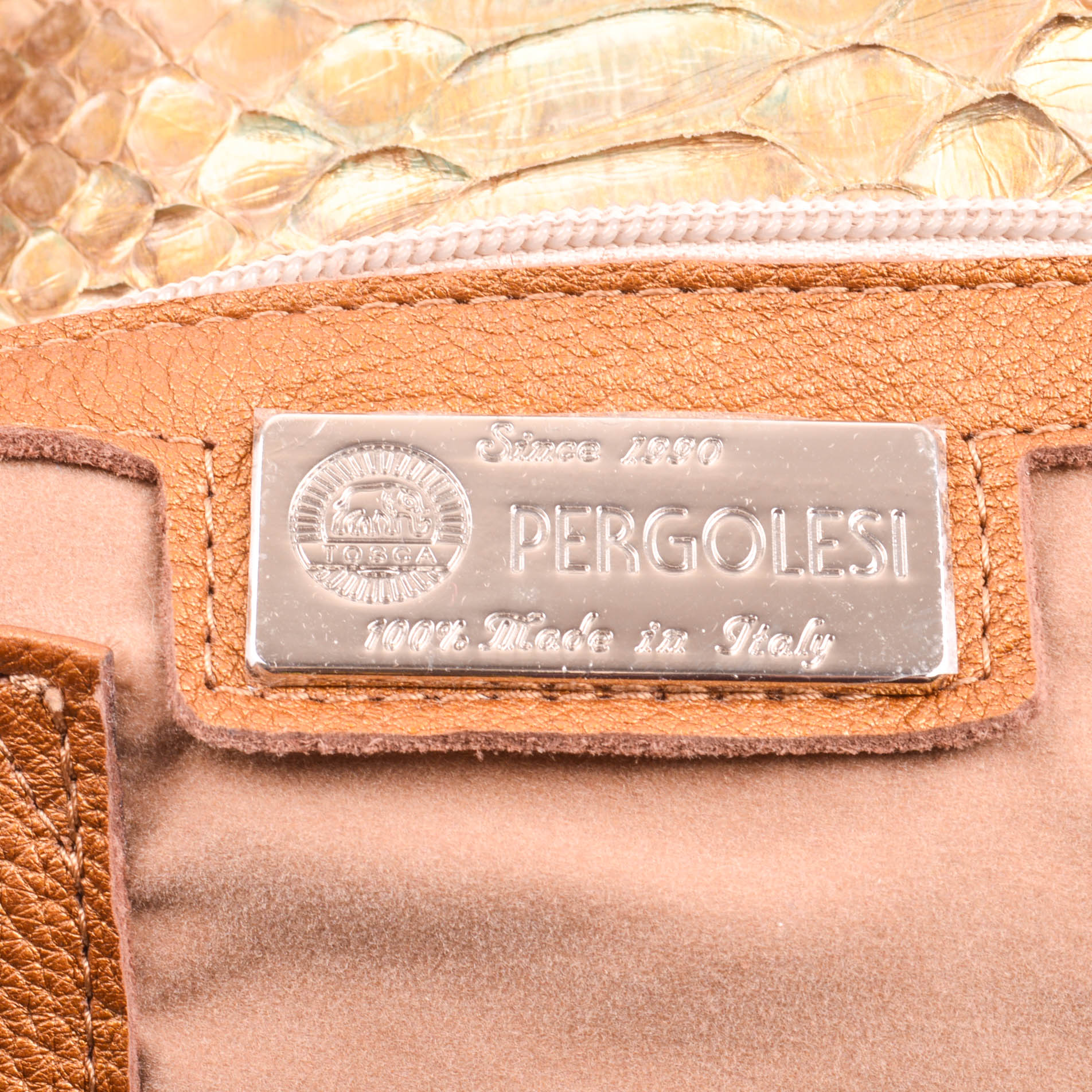 Pergolesi Leather and Metallic Python Handbag, Made in Italy