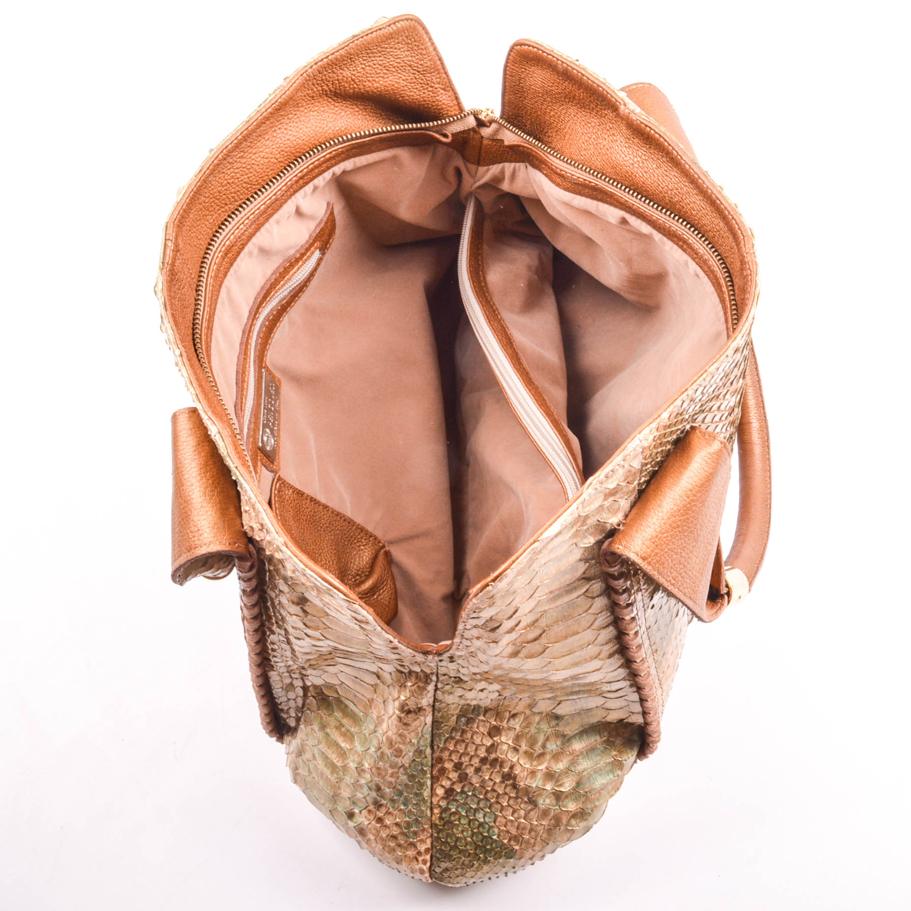 Pergolesi Leather and Metallic Python Handbag, Made in Italy