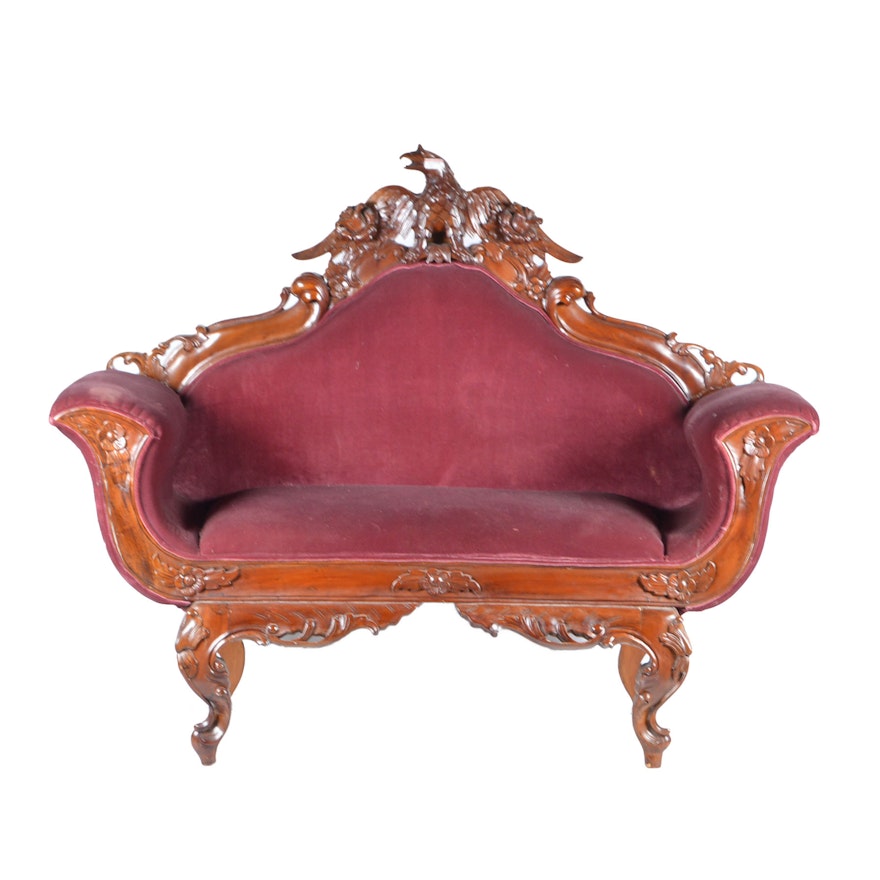 Elaborately Carved Victorian Style Loveseat