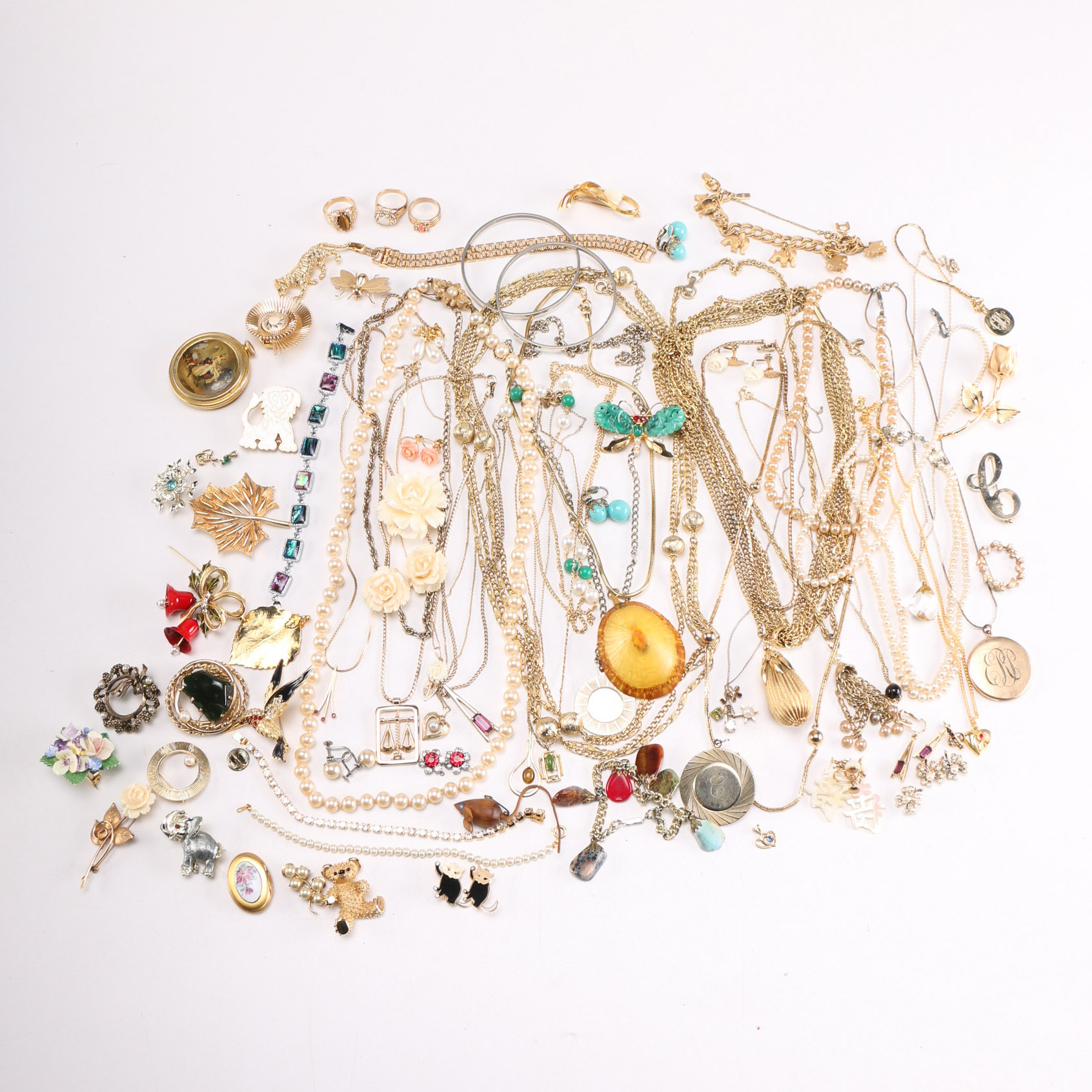 Assortment of Gold-Toned Costume Jewelry