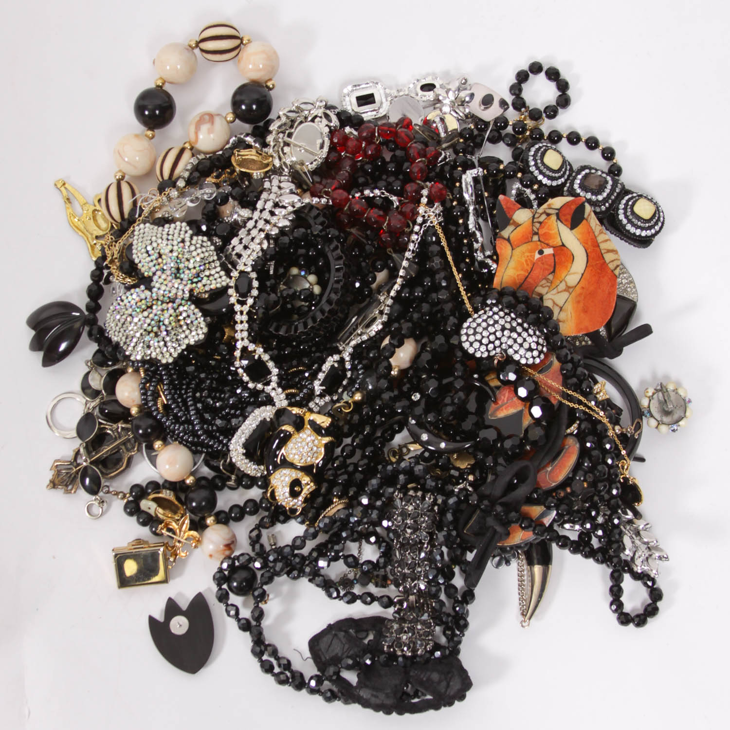 Assortment of Black Costume Jewelry