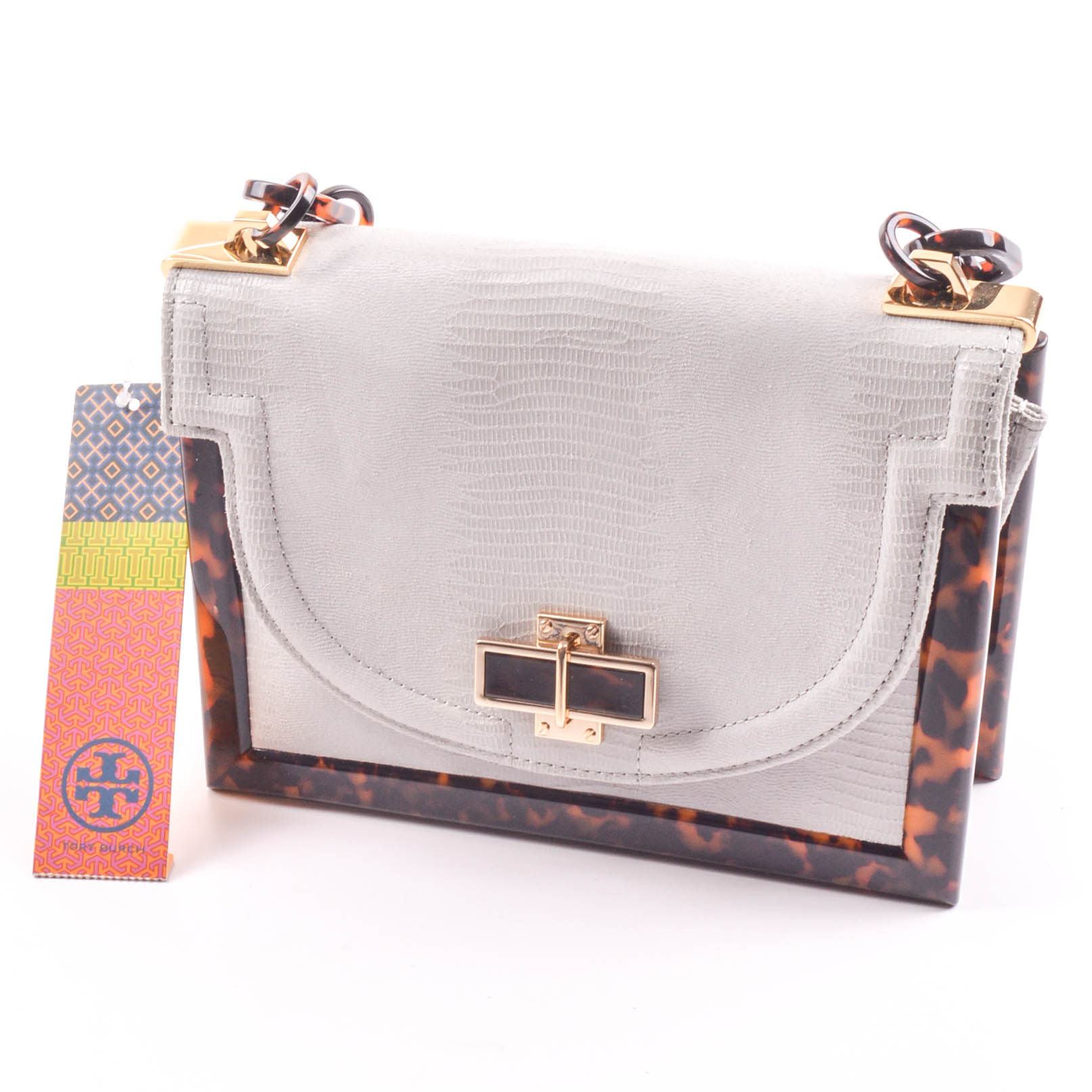 New Tory Burch Lizard-Embossed Resin Frame Bag
