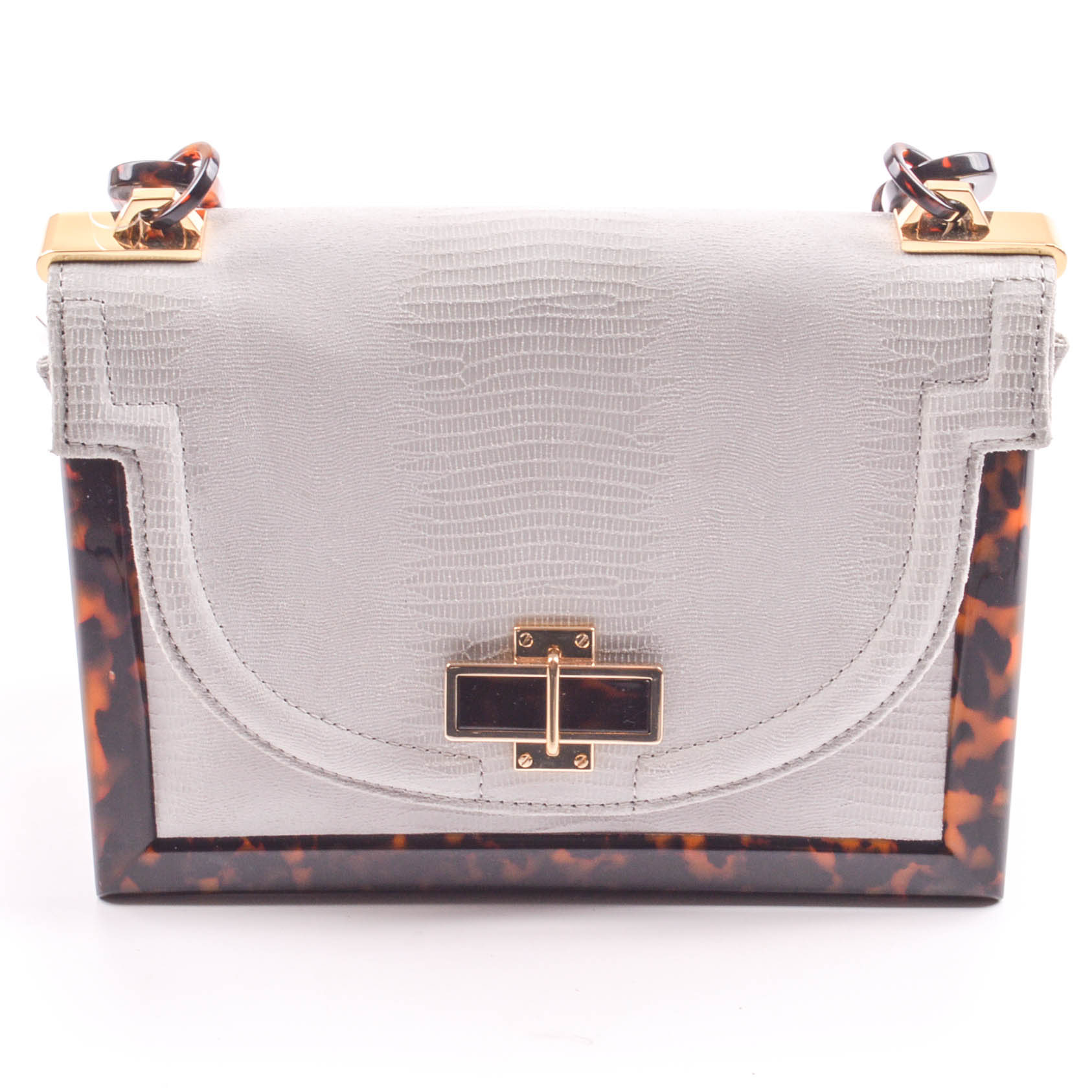 New Tory Burch Lizard-Embossed Resin Frame Bag