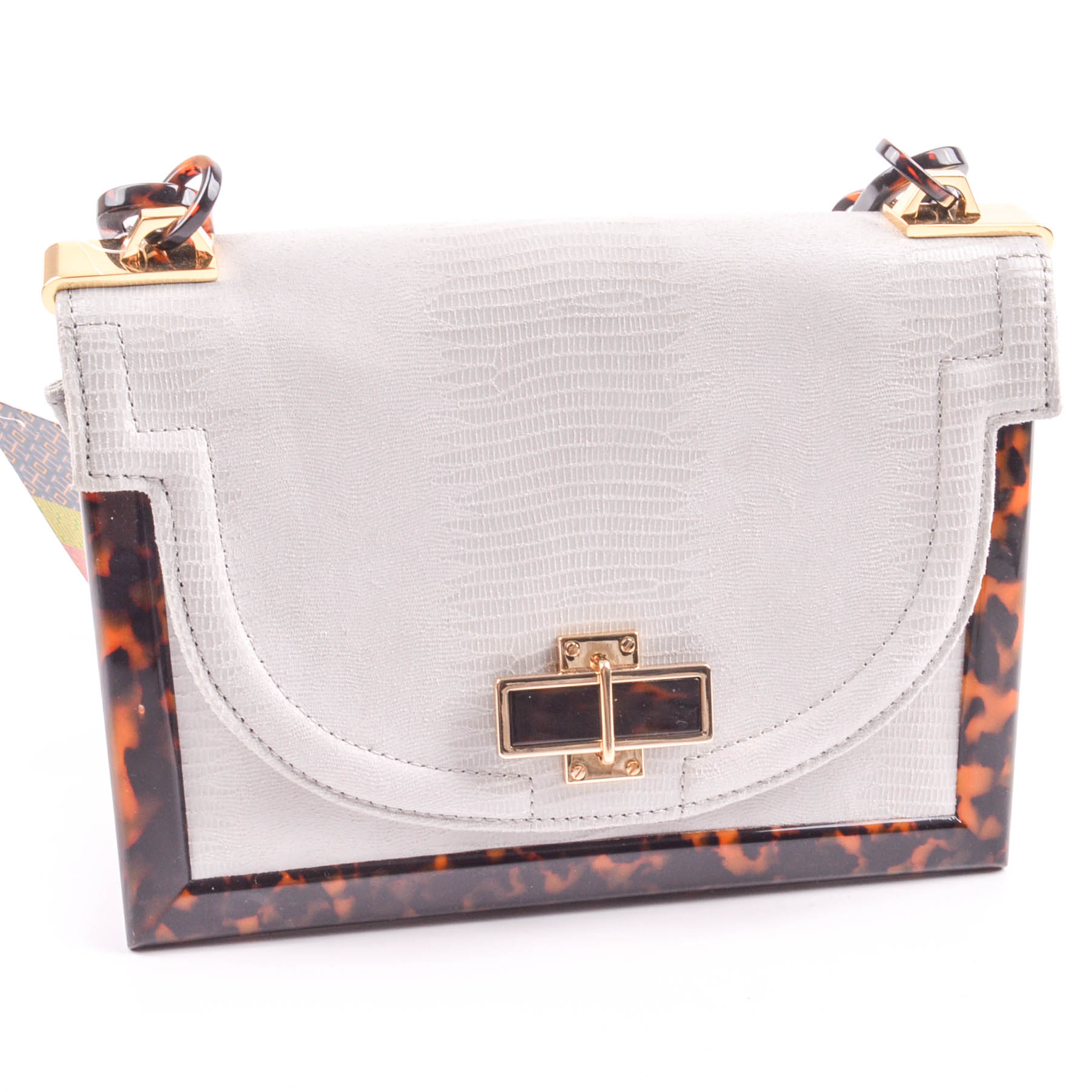 New Tory Burch Lizard-Embossed Resin Frame Bag
