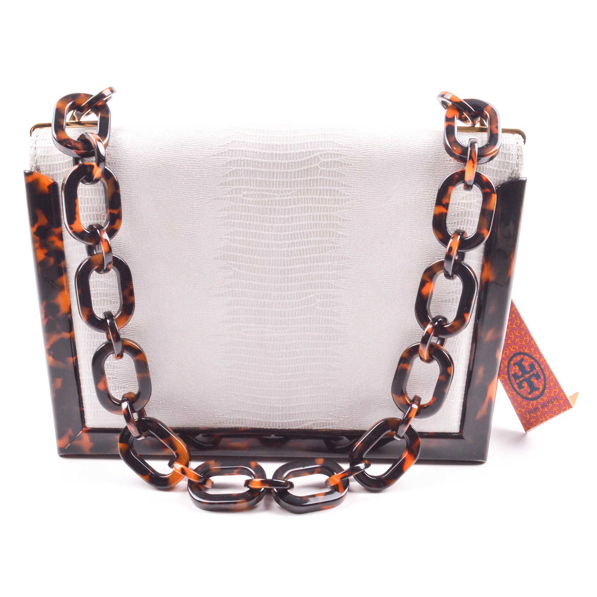 New Tory Burch Lizard-Embossed Resin Frame Bag