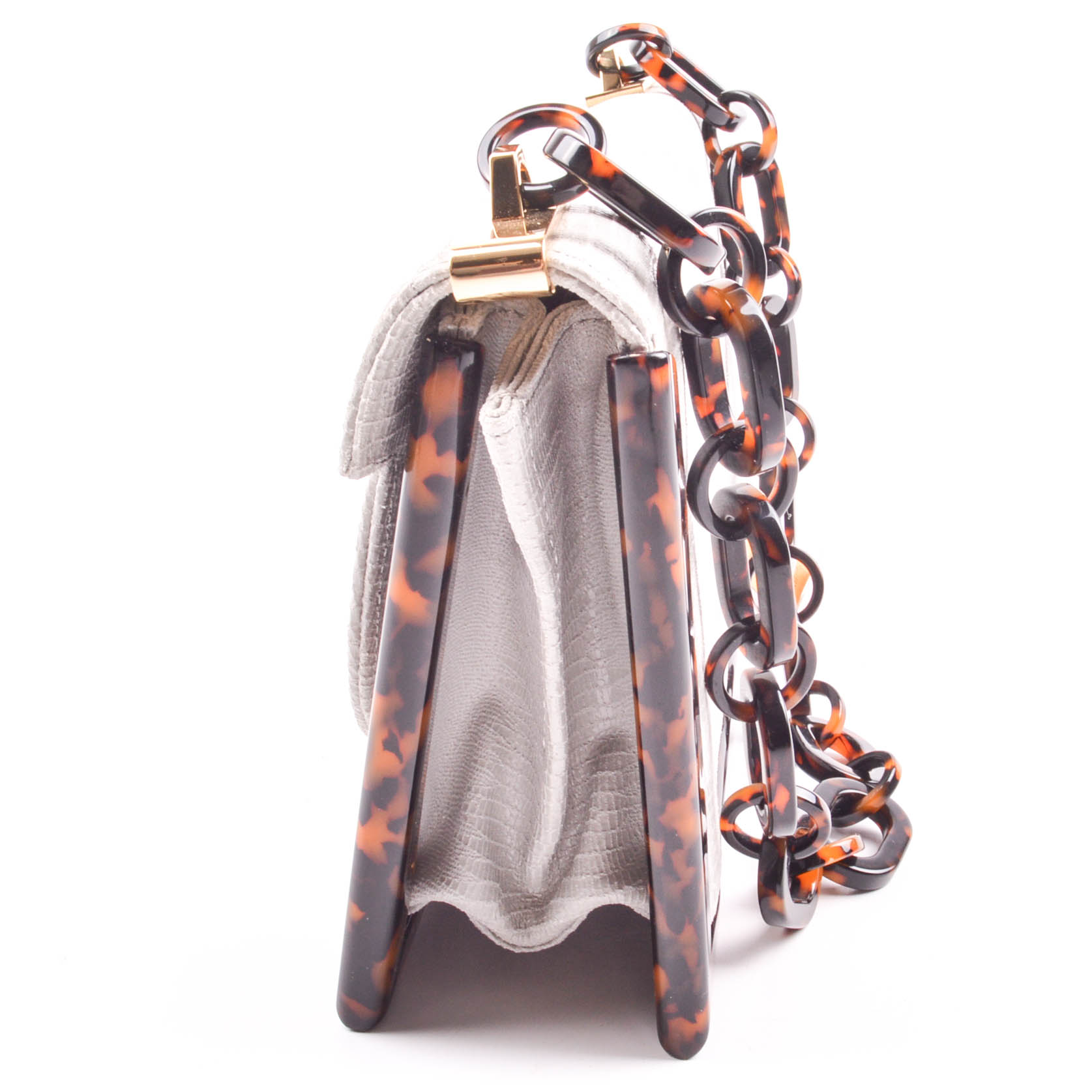 New Tory Burch Lizard-Embossed Resin Frame Bag