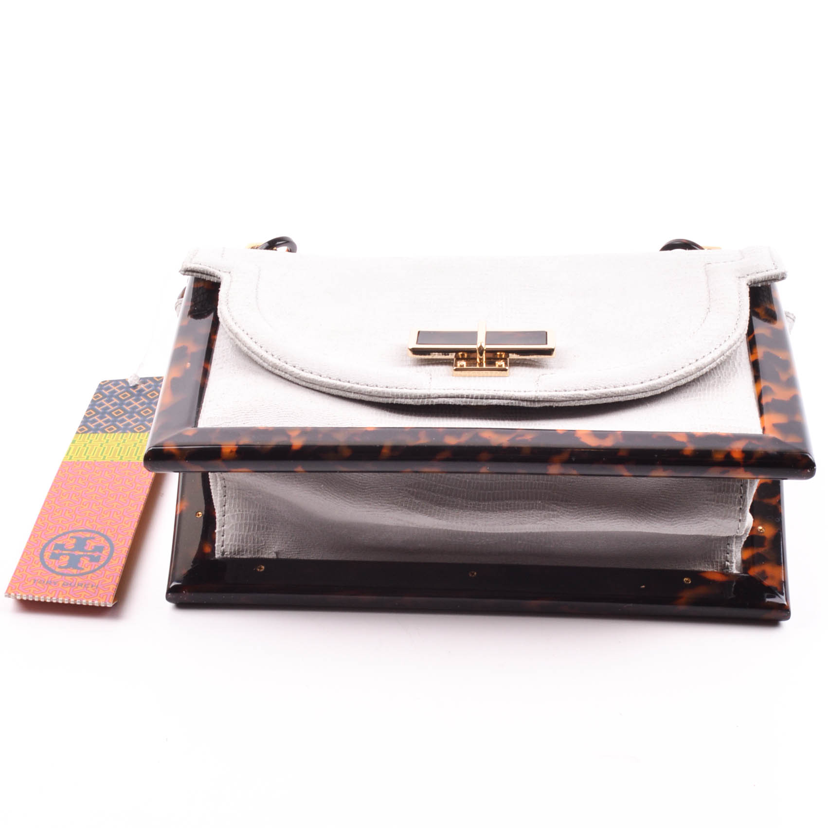 New Tory Burch Lizard-Embossed Resin Frame Bag