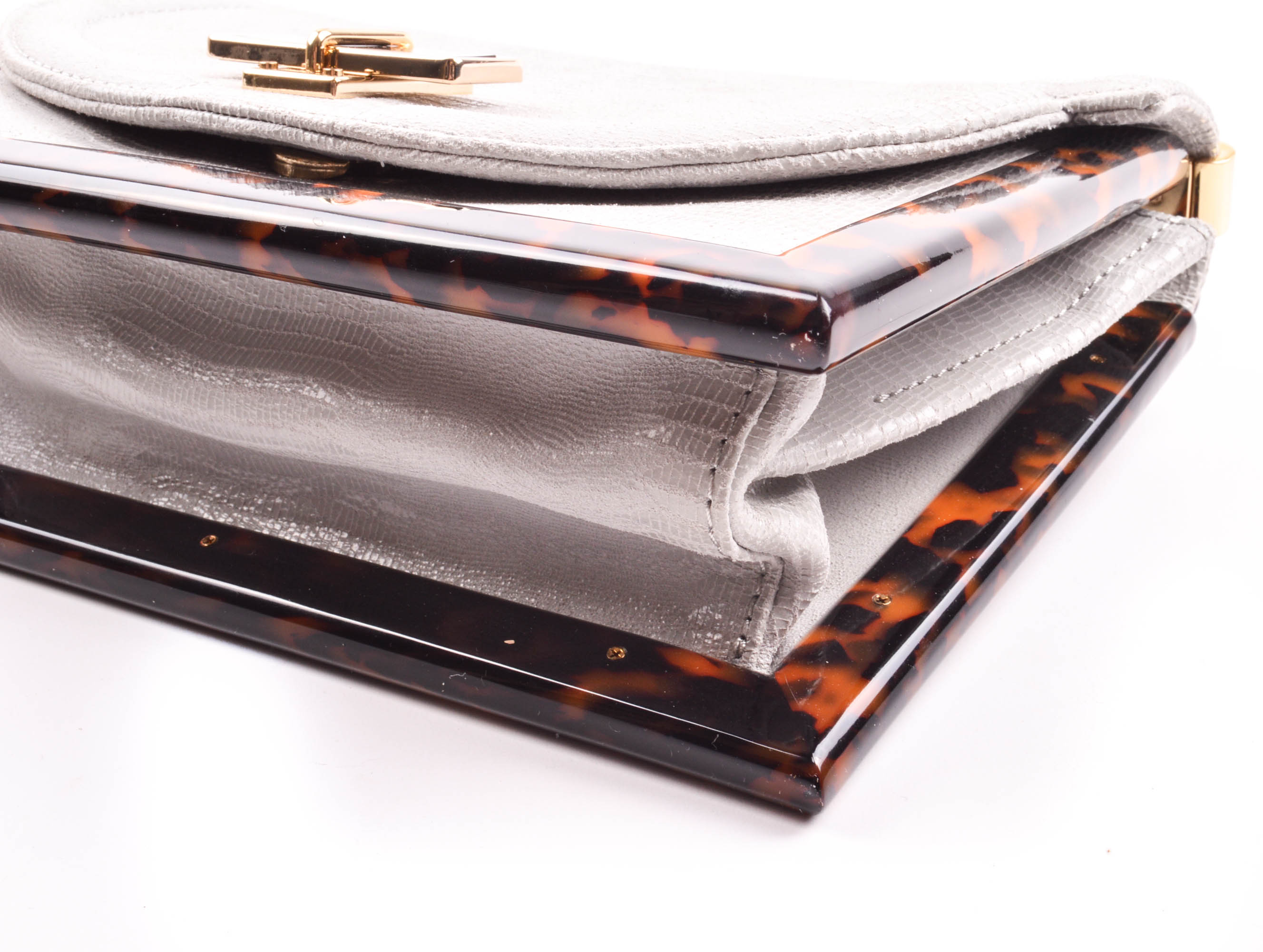 New Tory Burch Lizard-Embossed Resin Frame Bag