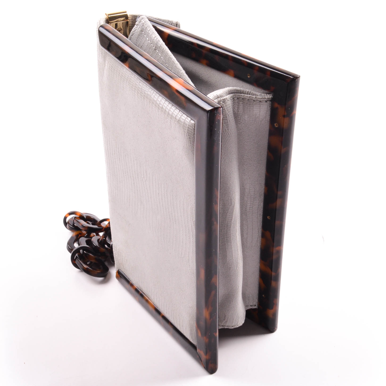 New Tory Burch Lizard-Embossed Resin Frame Bag