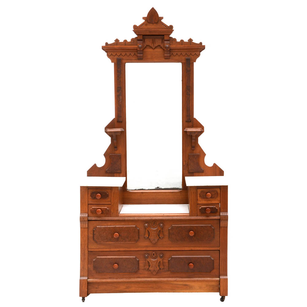 Victorian Eastlake Marble Top Dresser and Mirror
