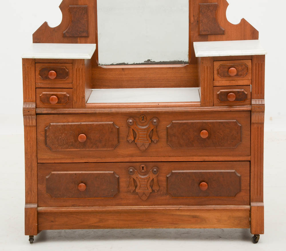 Victorian Eastlake Marble Top Dresser and Mirror