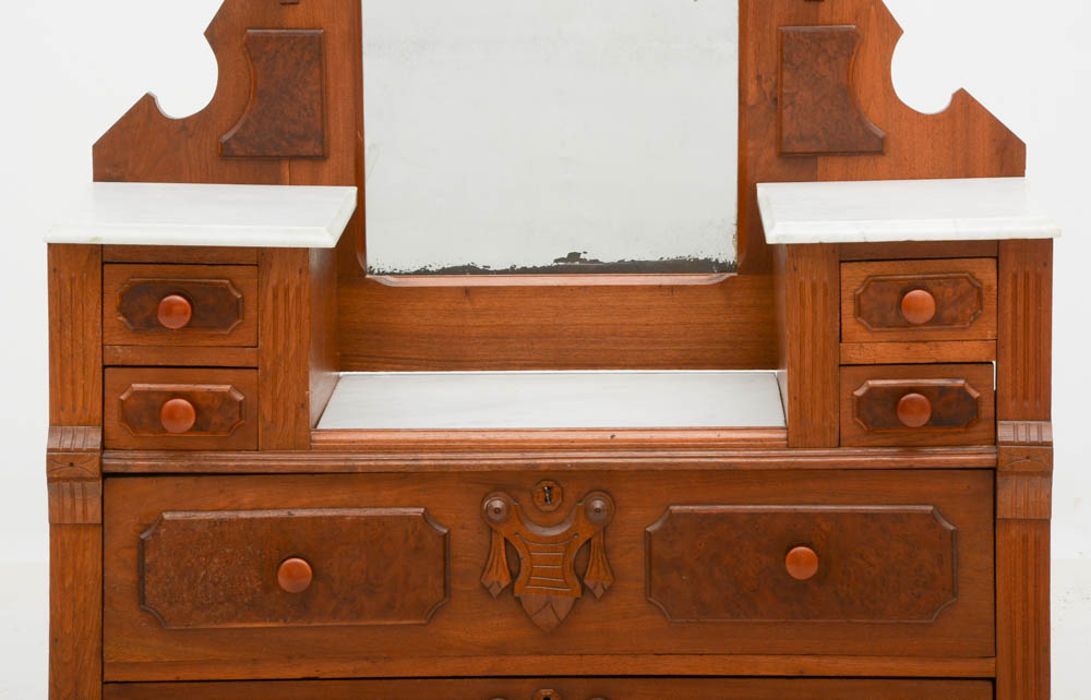 Victorian Eastlake Marble Top Dresser and Mirror