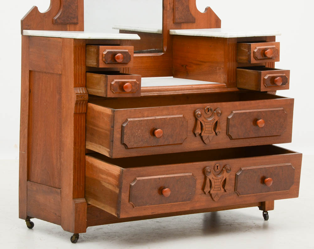 Victorian Eastlake Marble Top Dresser and Mirror