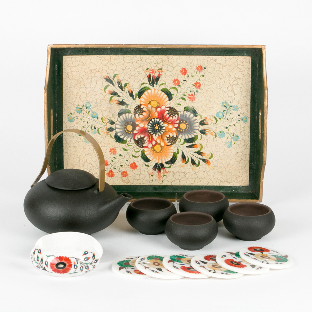 Chinese Ceramic Tea Set and Tray