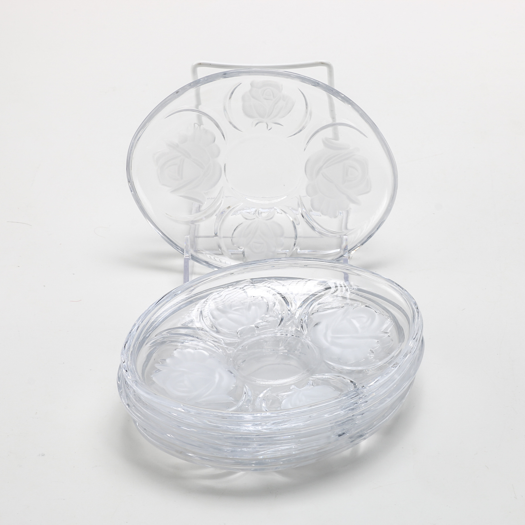 Vintage Etched Glass Luncheon Tray Set