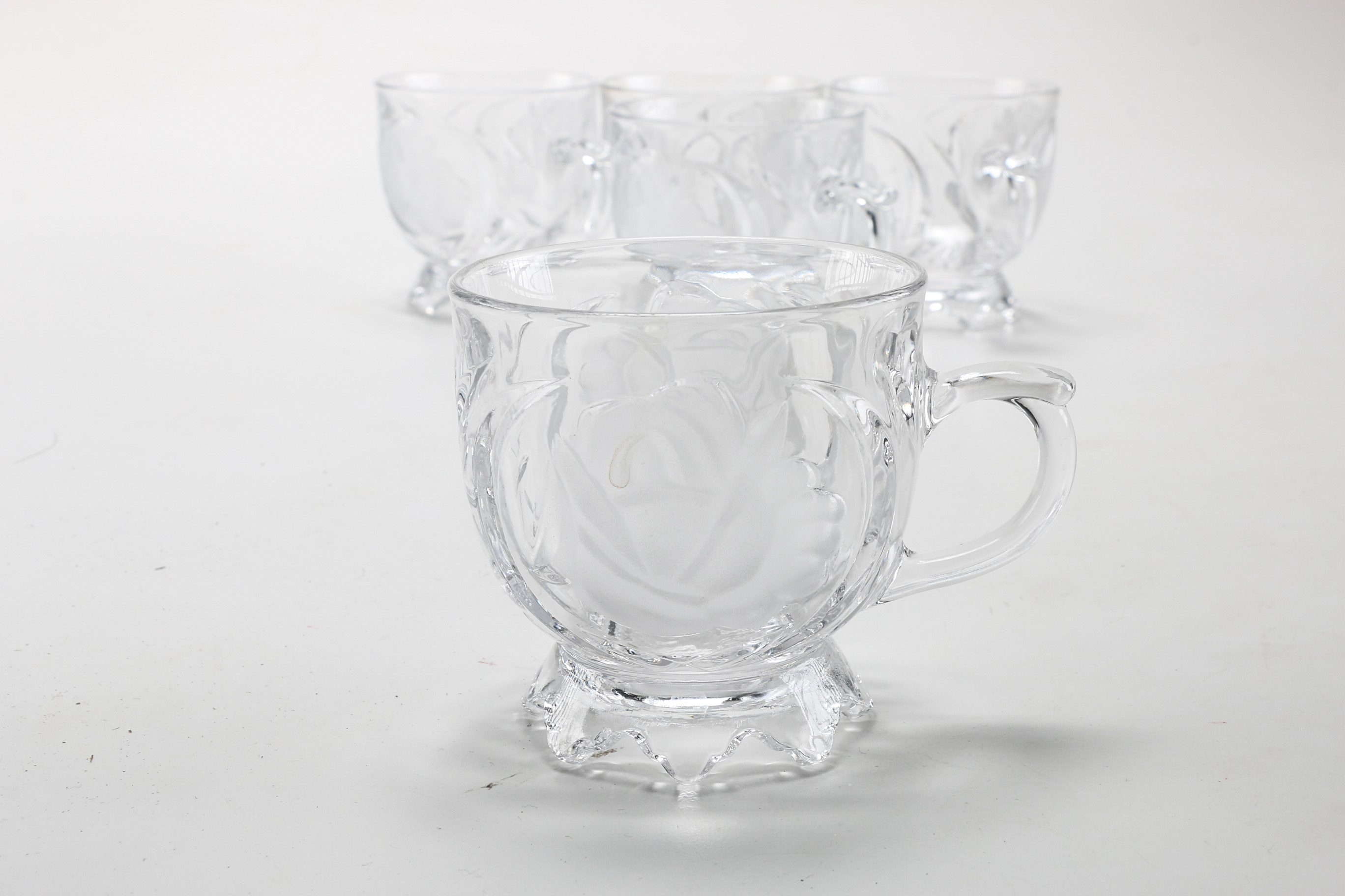 Vintage Etched Glass Luncheon Tray Set