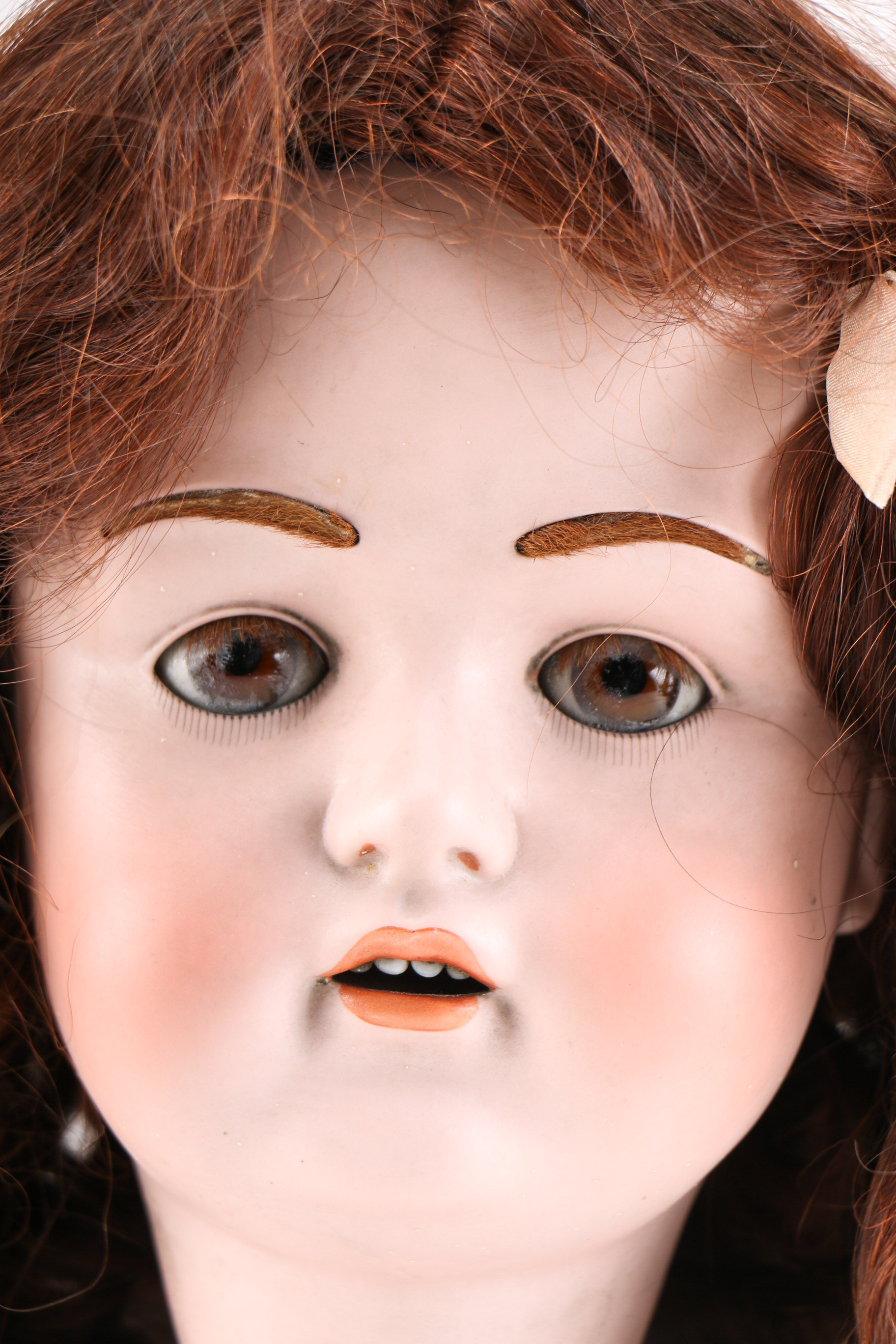 1930s J.D. Kestner Porcelain Doll Head with Brunette Wig